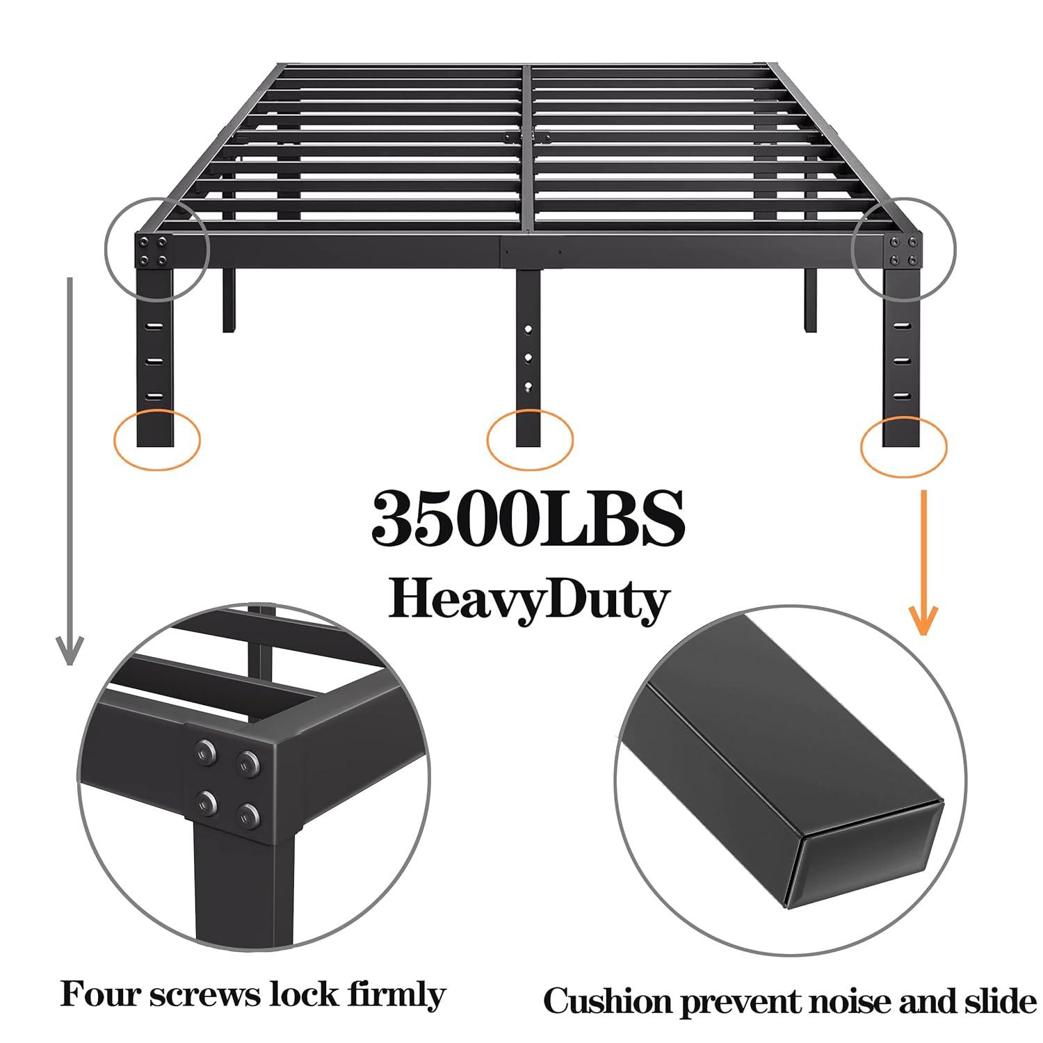 Twin Metal Bed Frame - 16 Inch Tall, No Box Spring Needed, Heavy Duty Platform With Storage Space, Sturdy Non-Slip Noiseless