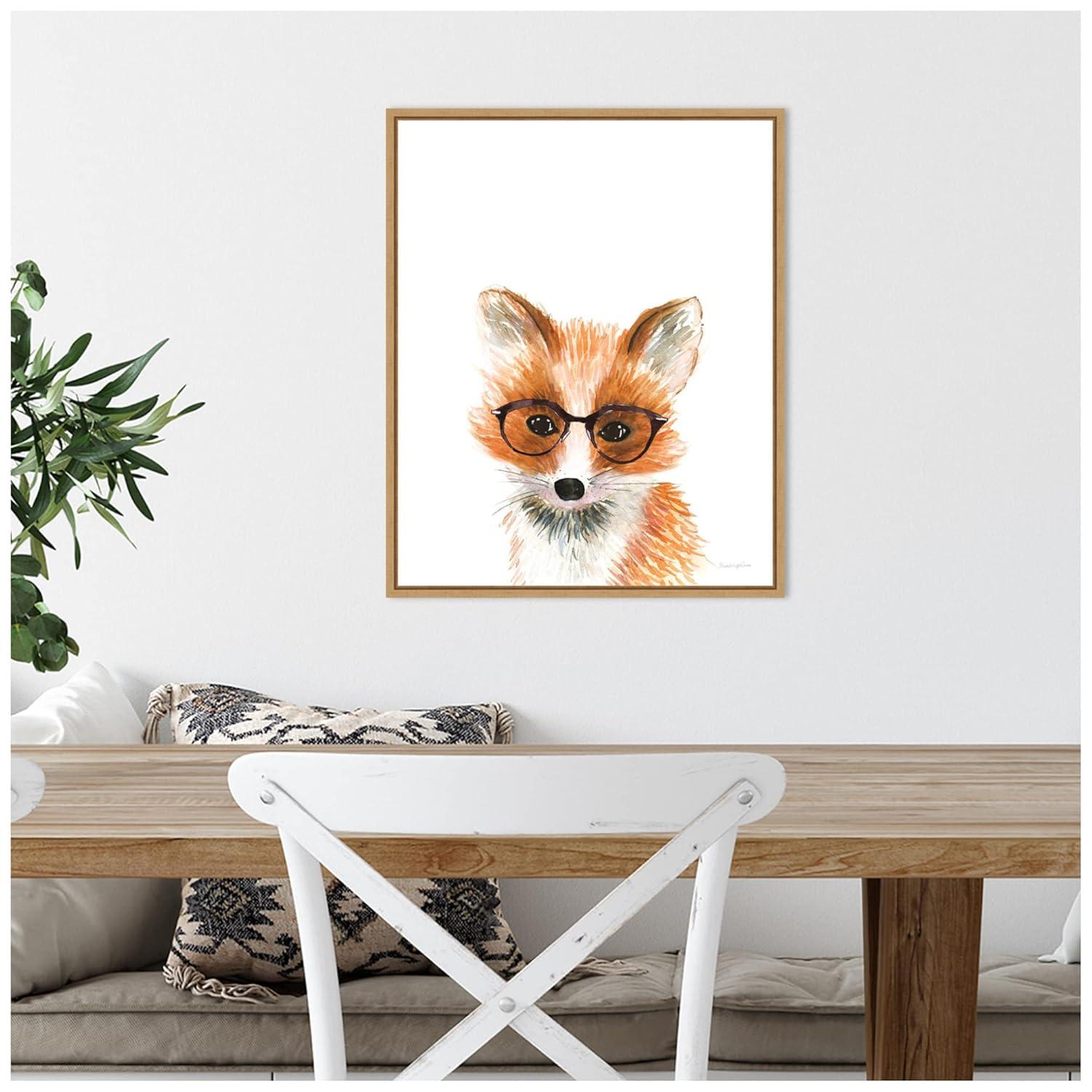 16"x20" Fox in Glasses Artwork by Mercedes Lopez Charro: Vertical Lithograph, Amanti Art