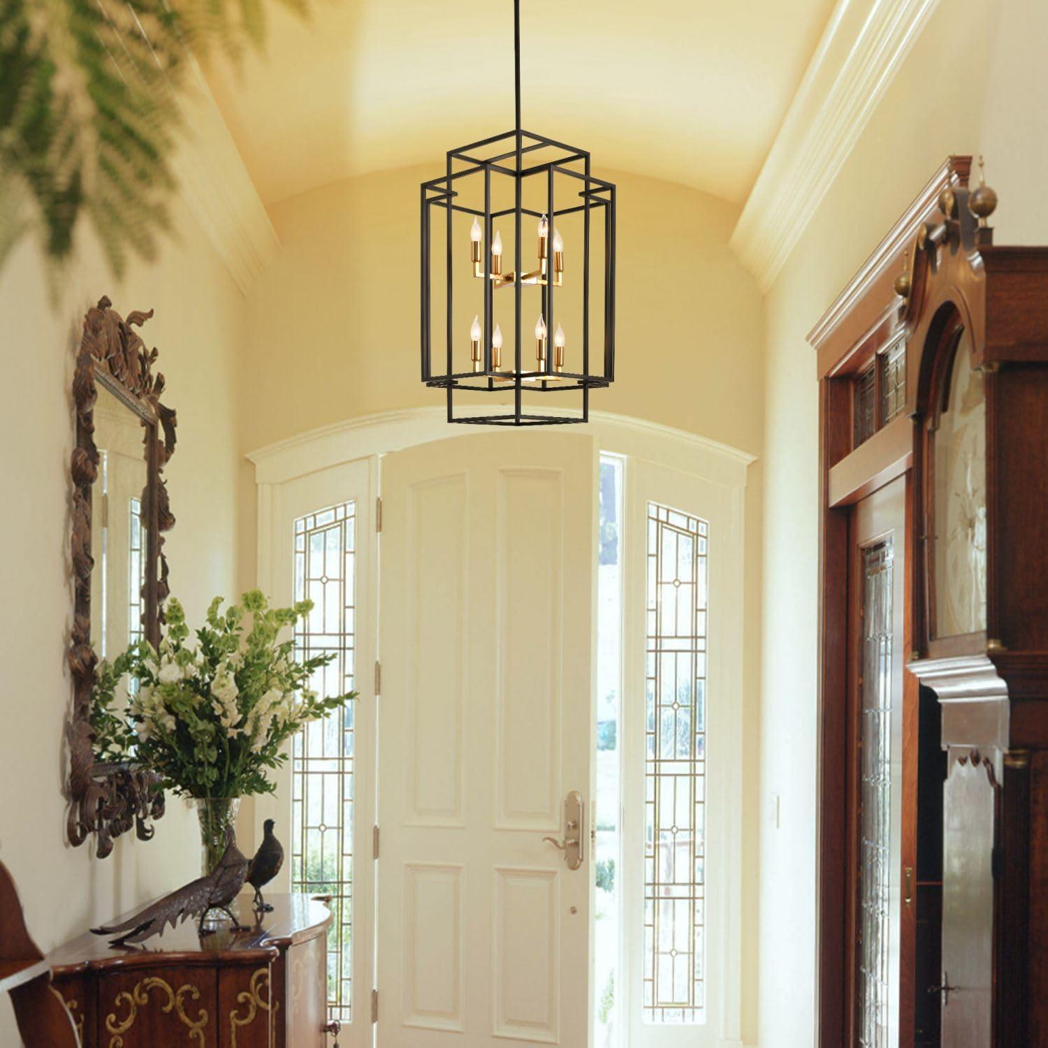 Magic Home Industrial Traditional Vantage 12/8/4 - Light Lantern Rectangle 3-Tier 2-Tier Chandelier Ceiling Mount E12 Adjustable Hanging Height Black Grey