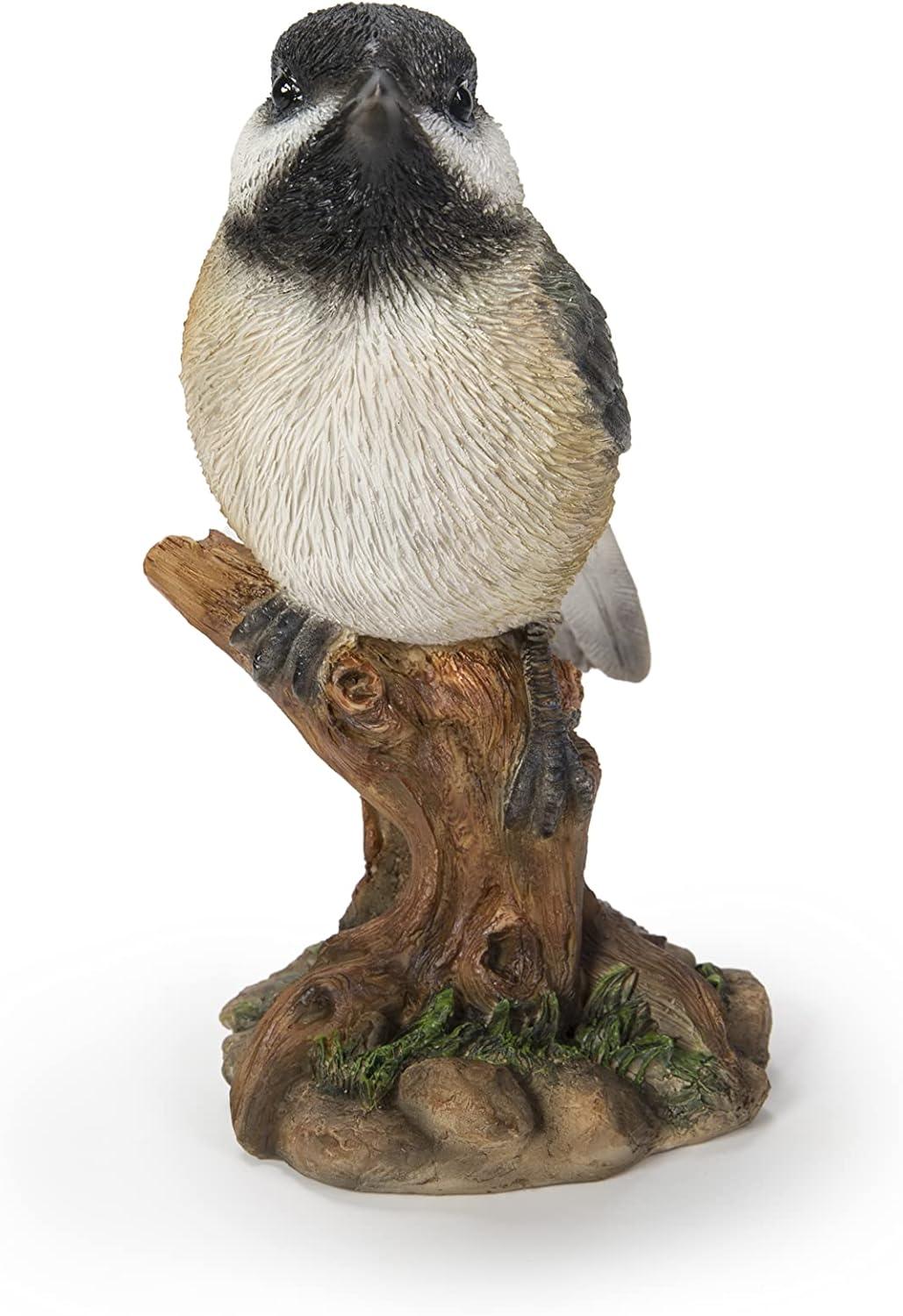 Chickadee Peeking On Stump Garden Statue