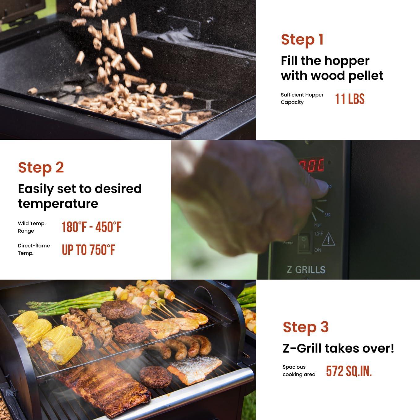 Z GRILLS Upgraded Wood Pellet Grill with PID Controller, 8-in-1, 572 sq in Cooking Area