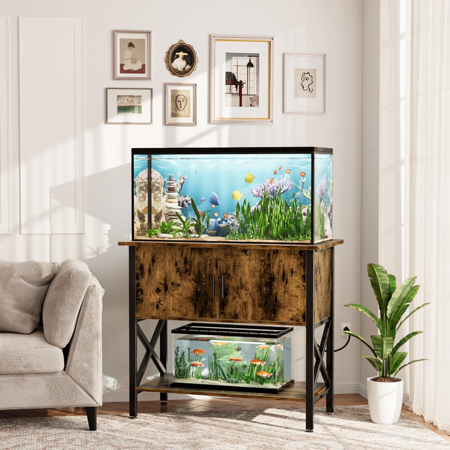 Tucker Murphy Pet™ Fish Tank Stand - 55-75 Gallon Wooden Aquarium Stand With Storage Cabinet For Fish Tank Accessories - 770 LBS Capacity, 51"X19.6"X35"H