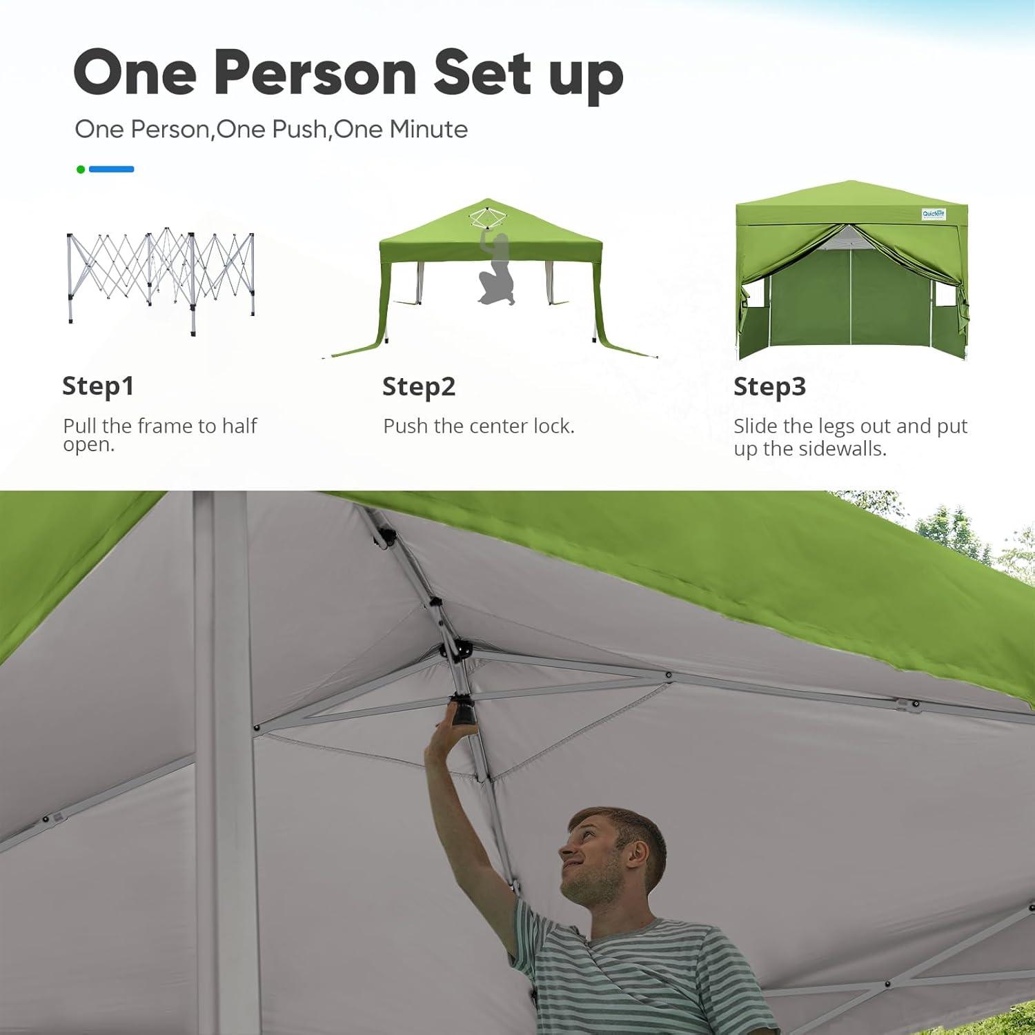 Quictent Privacy 10x10 EZ Pop up Canopy Tent Party Tent Gazebo with Sidewalls -Green