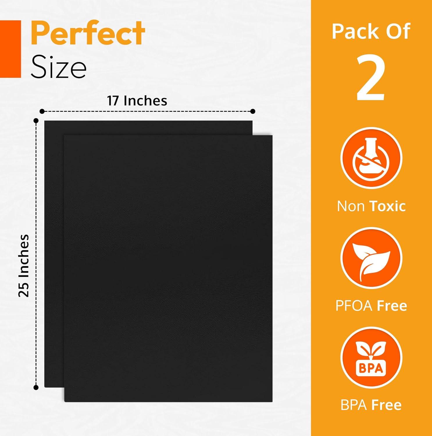 Large Thick Heavy Duty 2 Pack Non Stick Teflon Oven Liners Mat, 17"x 25", for bottom of Electric Oven Gas Oven Microwave Charcoal or Gas Grills