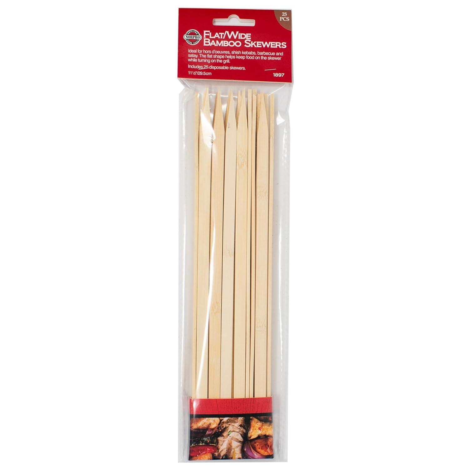 Norpro Flat Wide Bamboo Skewers, Set of 25