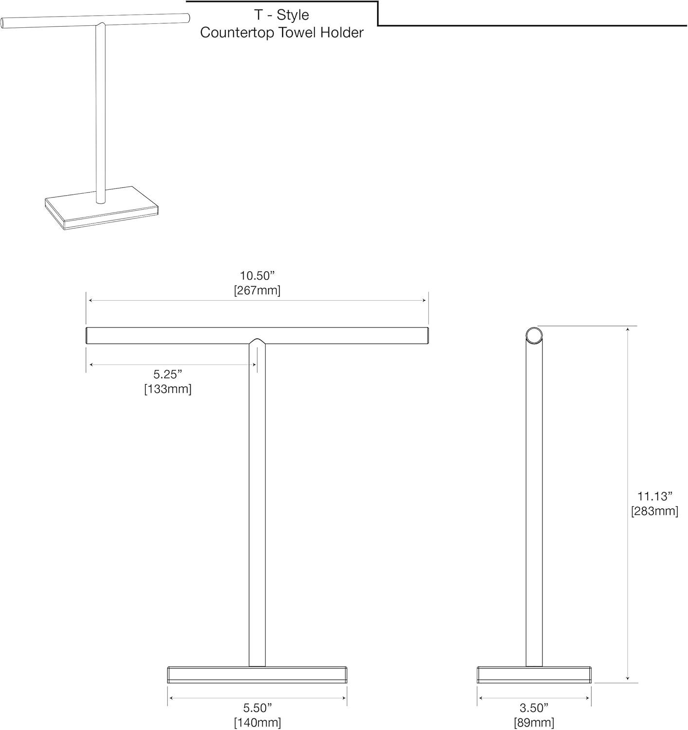 Gatco 1444MX, Modern Rectangle Base Freestanding Countertop Towel Holder, Matte Black / 10.50" W x 11.13" H T-Shape Style Countertop Hand Towel Holder for Bathroom, Kitchen/Fingertip Towel R