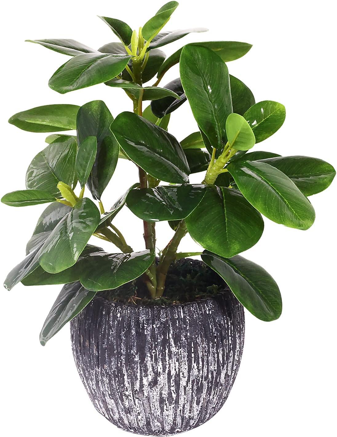 Small Faux Green Plant in Textured Gray Pot