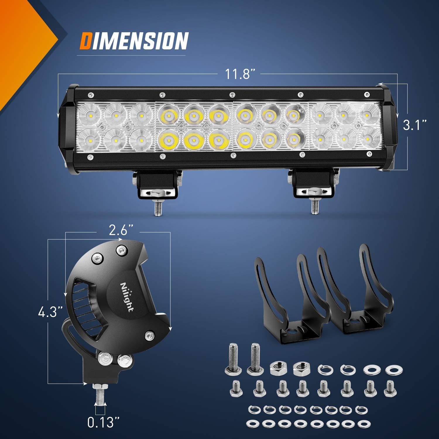 Nilight 12 inch 72W Light Spot Durable Light Bar fits SUV ATV UTV