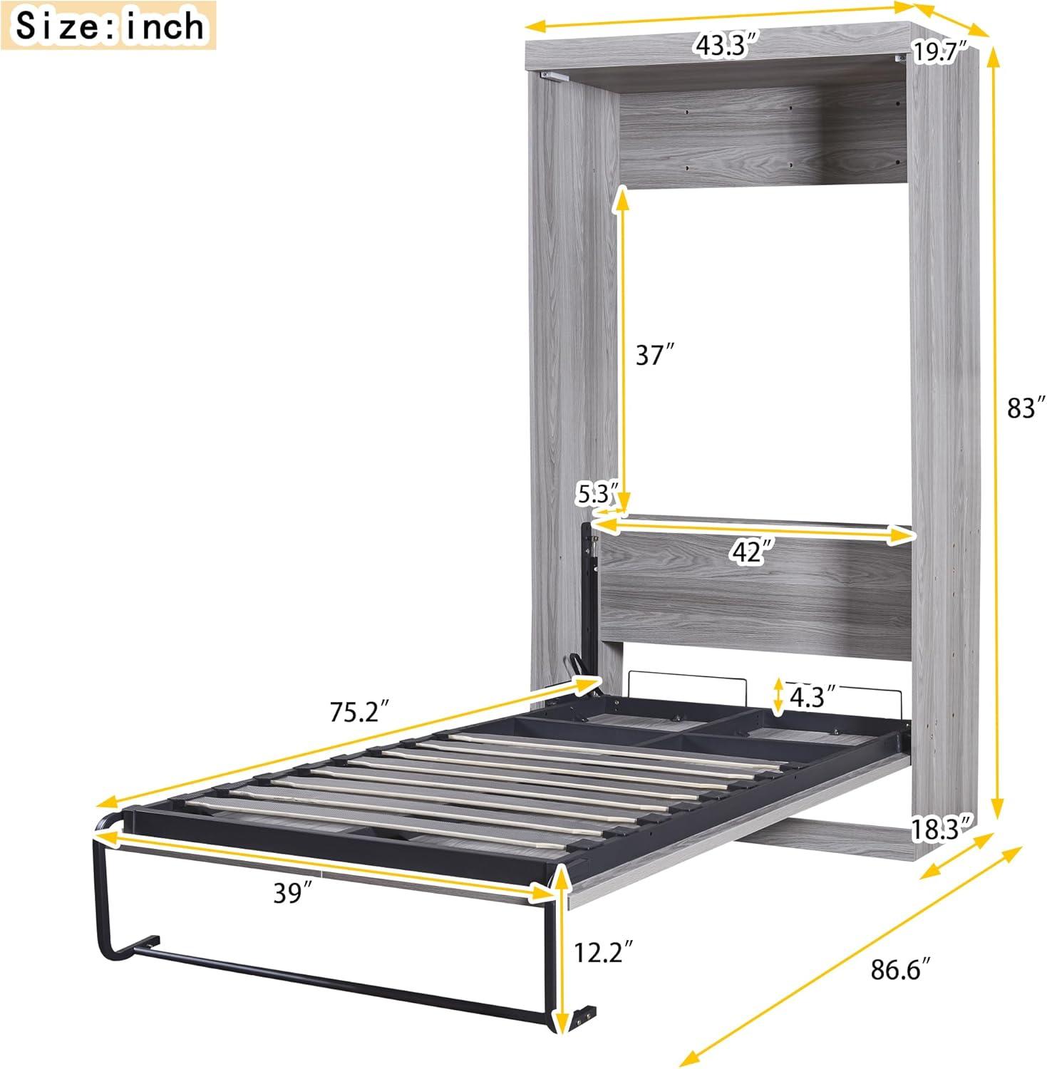 Harper & Bright Designs Twin Size Murphy Bed, can be Folded into a Cabinet, Gray