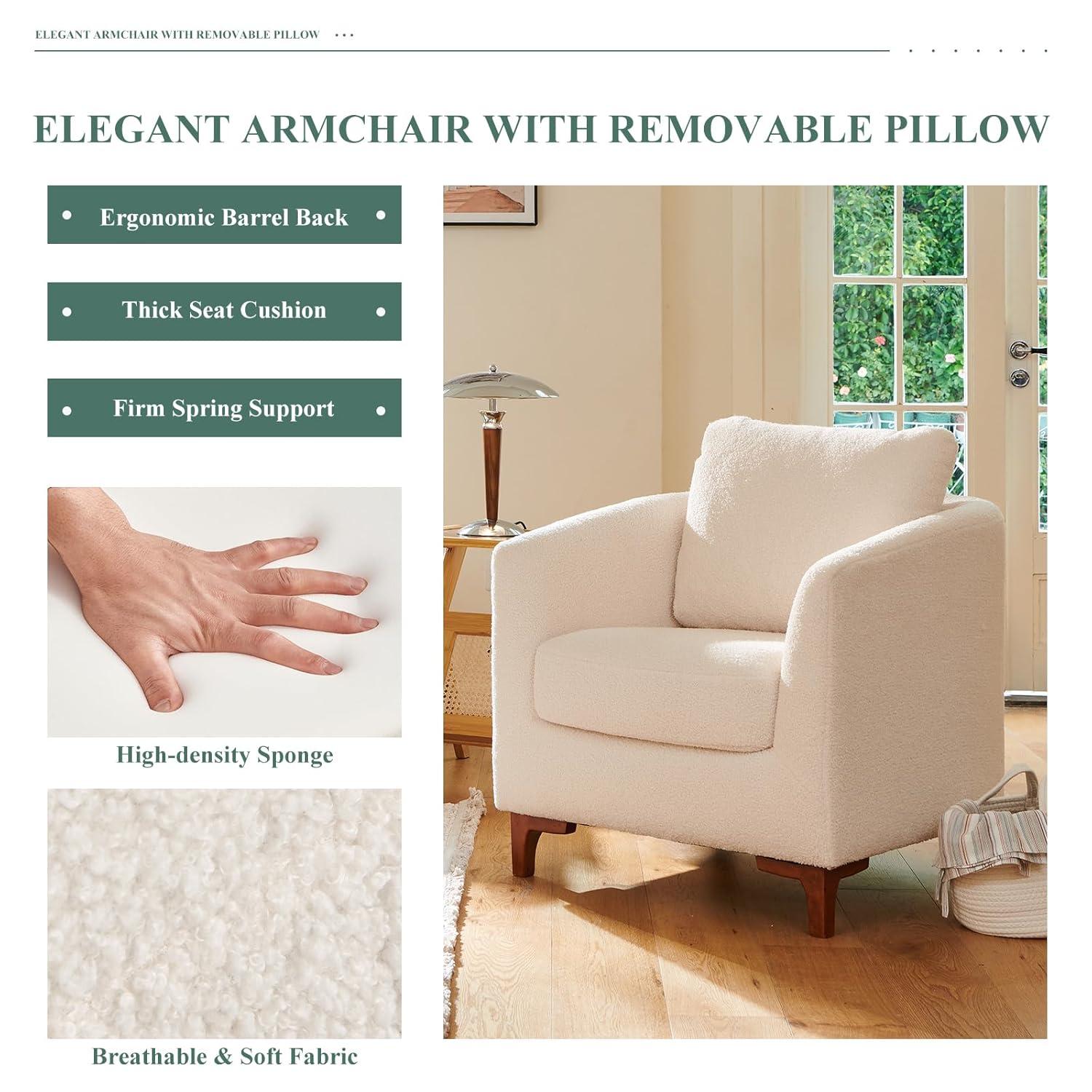 Fluffy Accent Reading Chair with Ottoman      Cream
