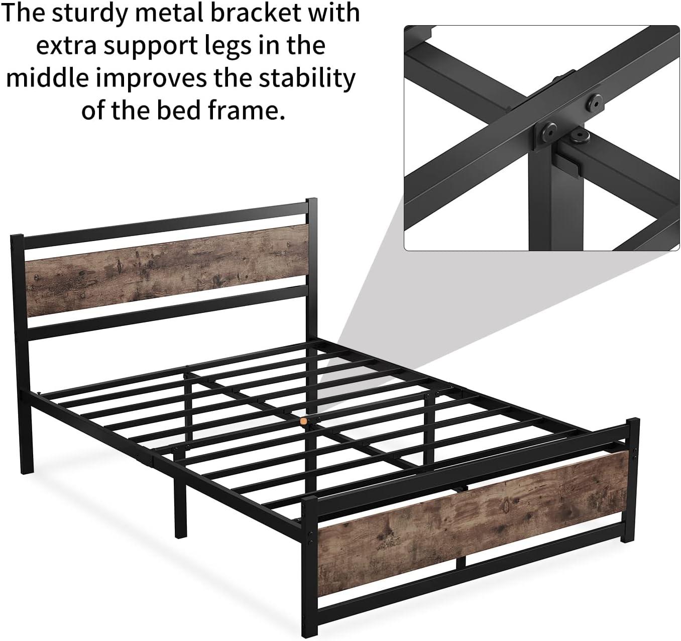 King Black Metal Frame with Rustic Wood Headboard