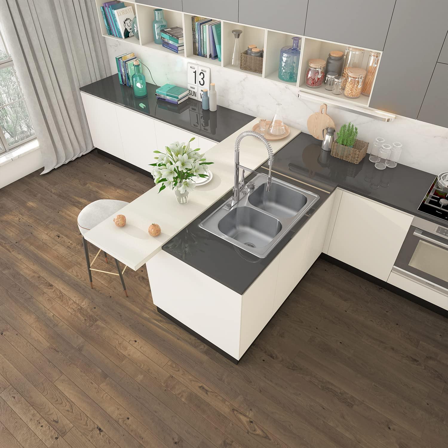 Sinber 33" x 22" Drop In Double Bowl Kitchen Sink with 18 Gauge 304 Stainless Steel Satin Finish