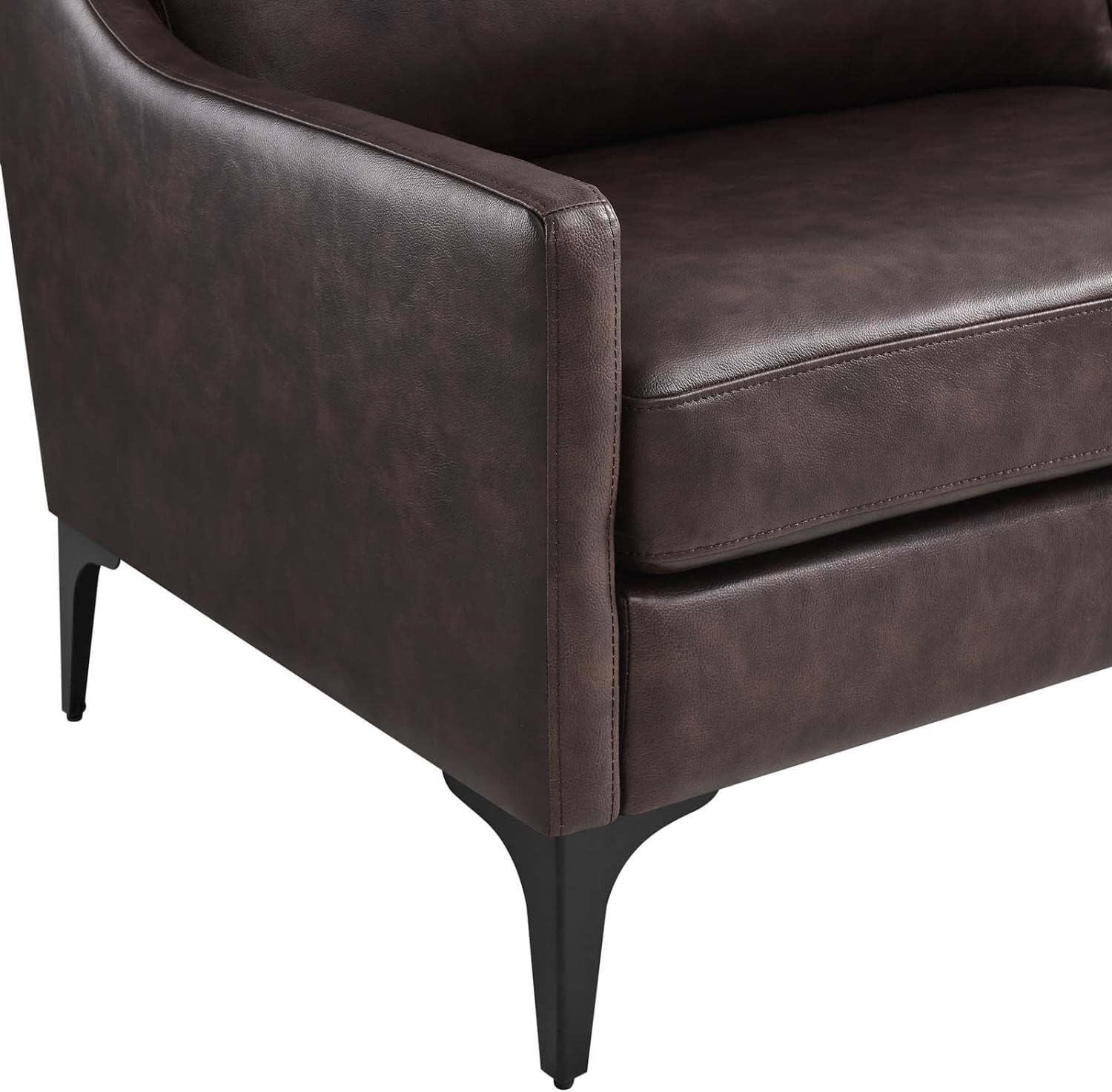 Modway Corland Modern Style Leather and Metal Sofa in Brown Finish