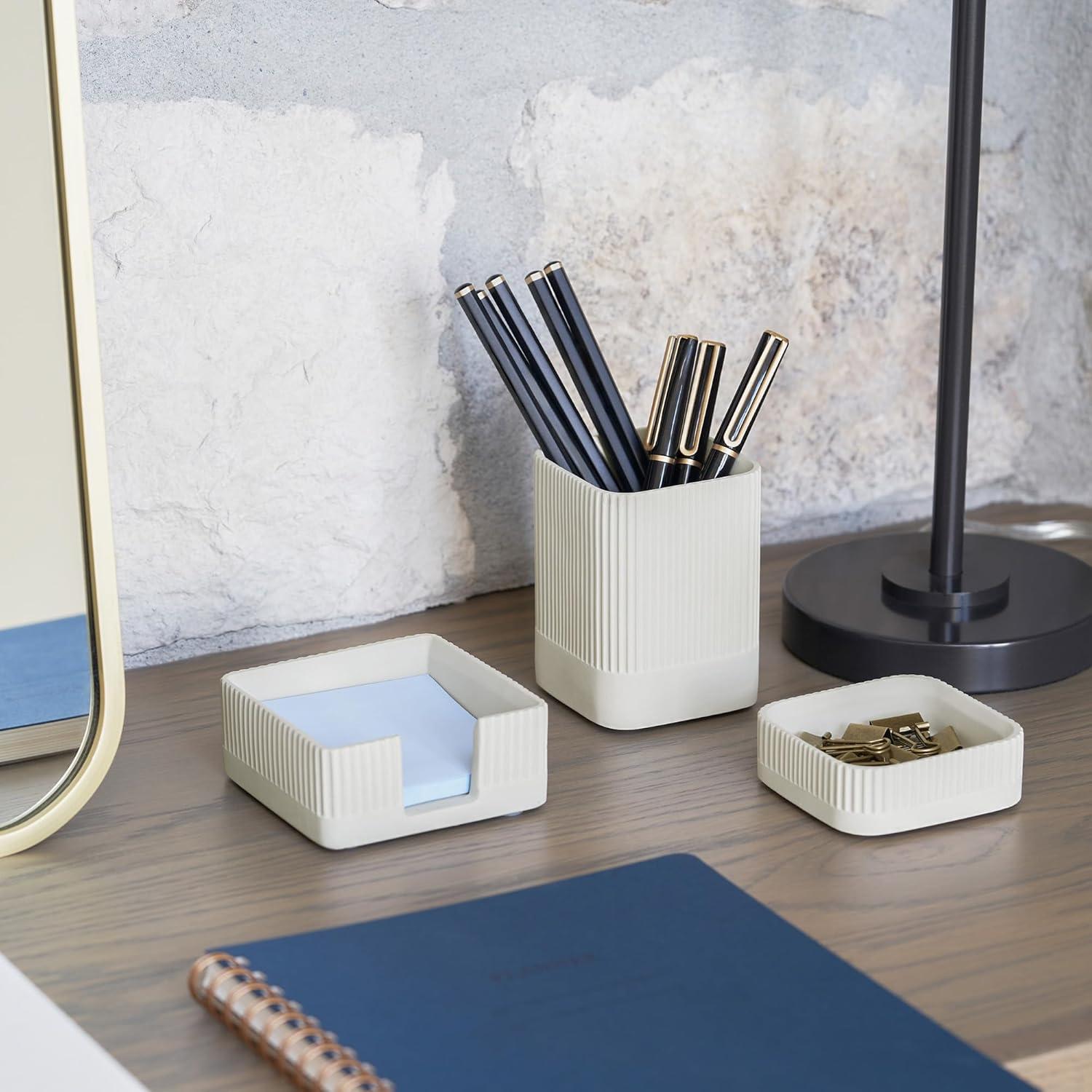 Minimalist White Concrete Desk Organizer Set of 3