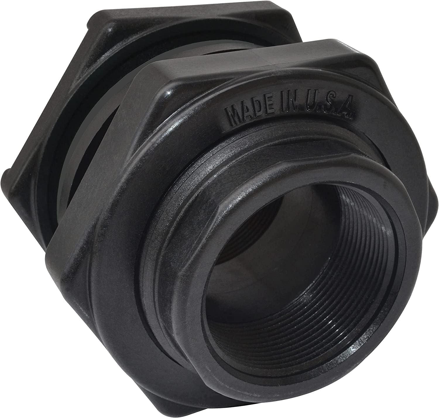 Black ABS 2-Inch FNPT Bulkhead Fitting Adapter