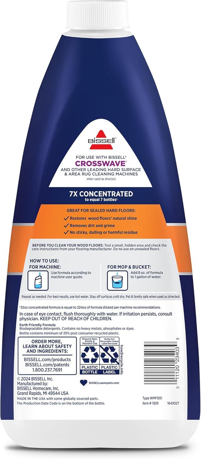 BISSELL Indoor Wood Floor Formula CrossWave& SpinWave, Lemon