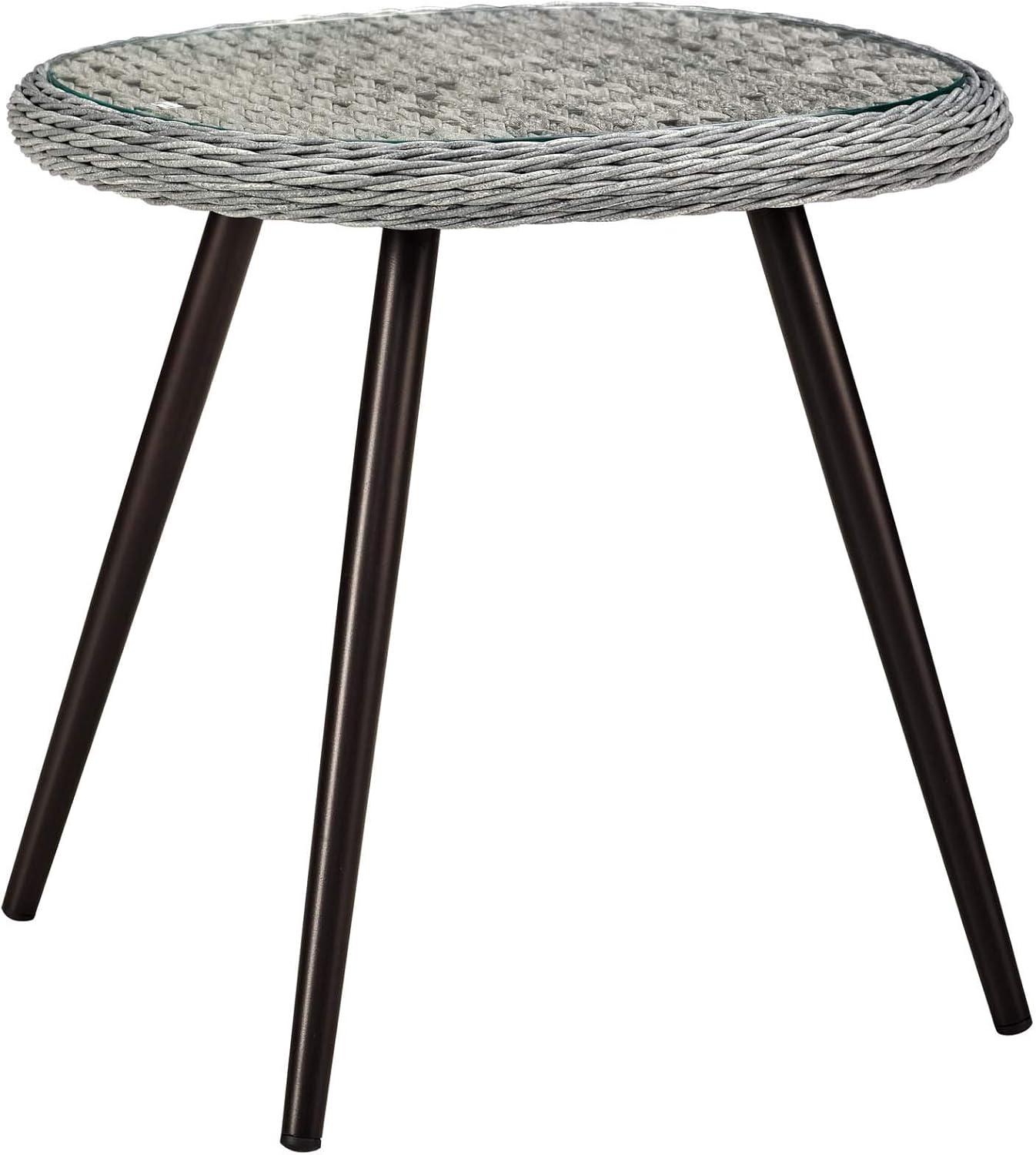 Modway Endeavor Rattan & Glass Top Patio End Table in Gray and Black