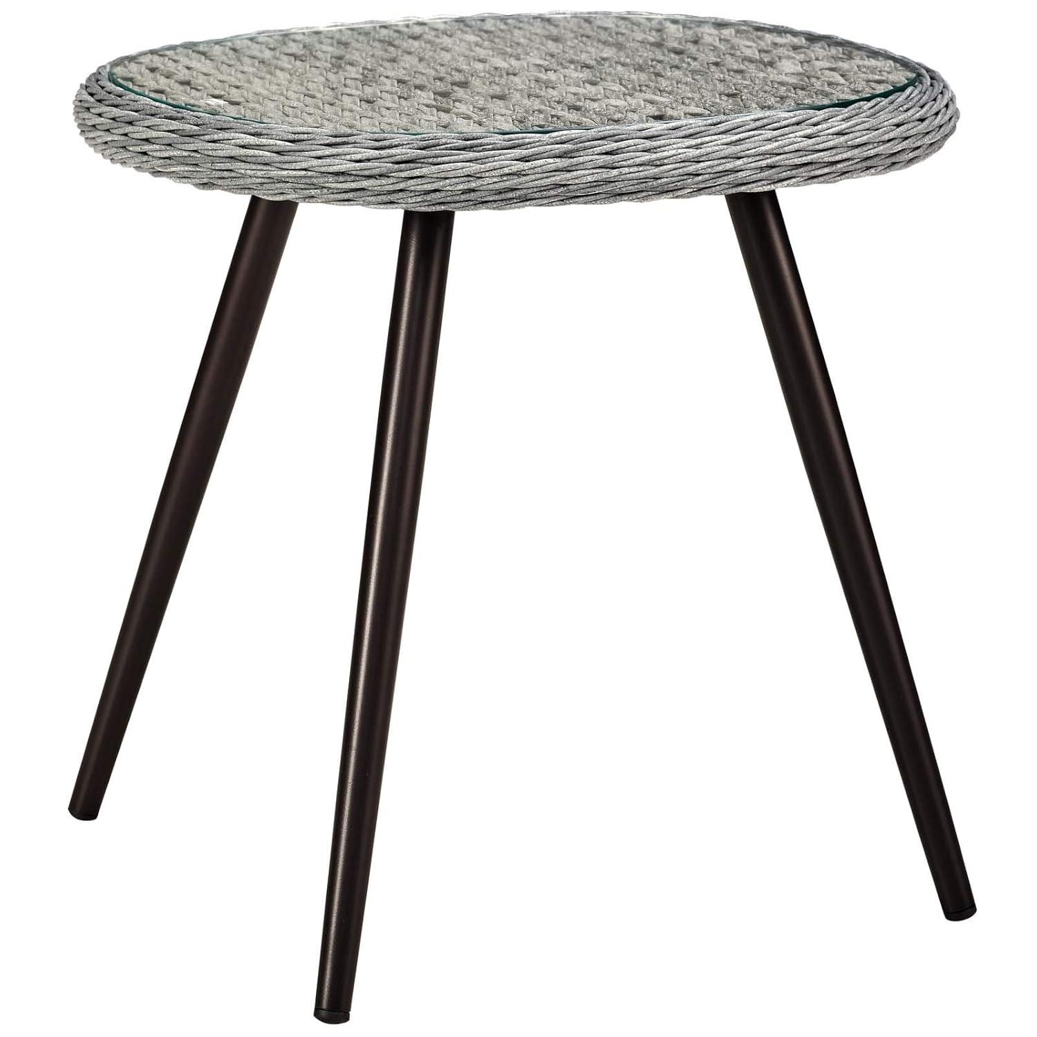 Modway Endeavor Rattan & Glass Top Patio End Table in Gray and Black