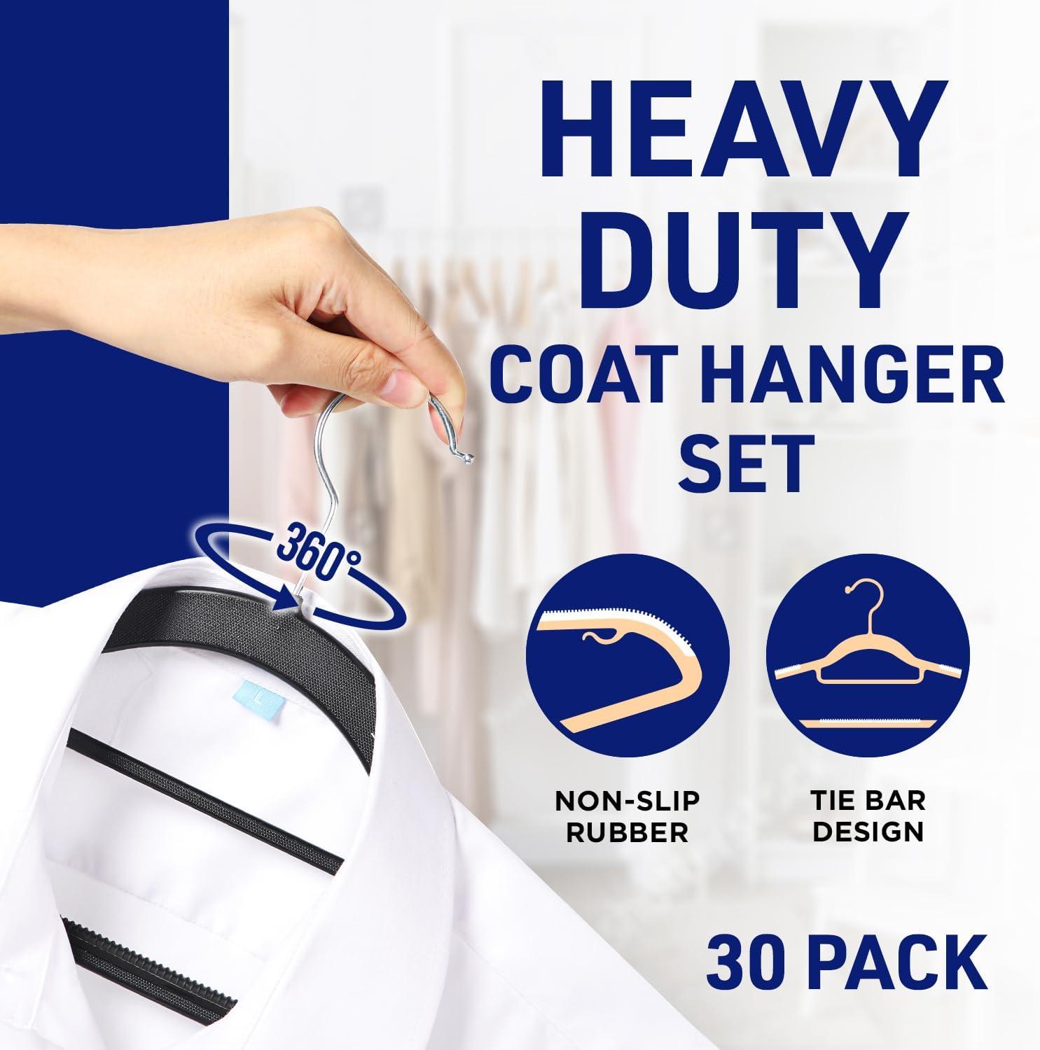 Lifemaster Dry Wet Cloth Hangers with 360° Swivel Hook, Non-Slip, Space-Saving, Sleek Design Black - Pack of 30