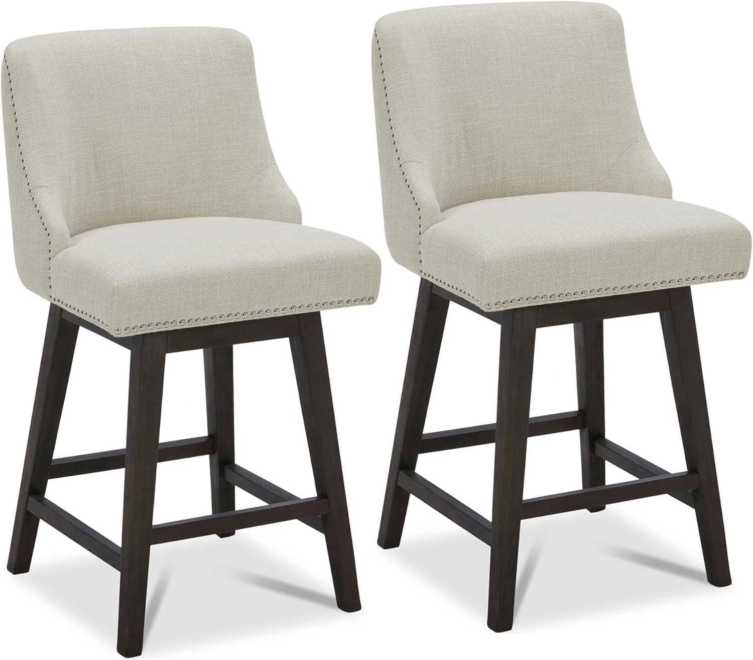 CHITA 26 inch Fabric Swivel Upholstered Counter Height Bar Stools with Full Back, Set of 2, Linen