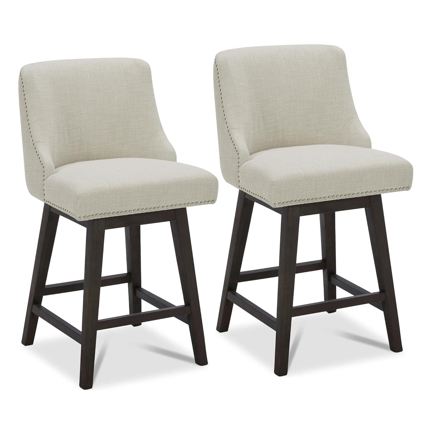 CHITA 26 inch Fabric Swivel Upholstered Counter Height Bar Stools with Full Back, Set of 2, Linen