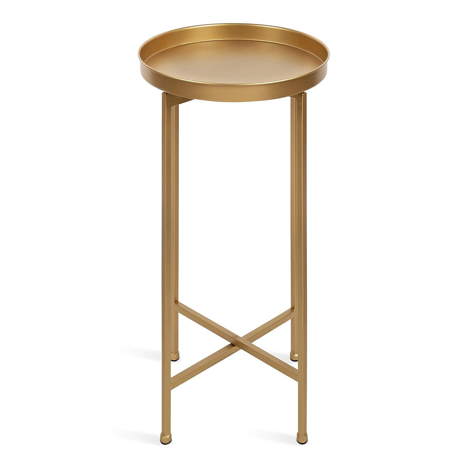 Kate and Laurel Celia Round Metal Tea Table, 14x14x25.75, Gold