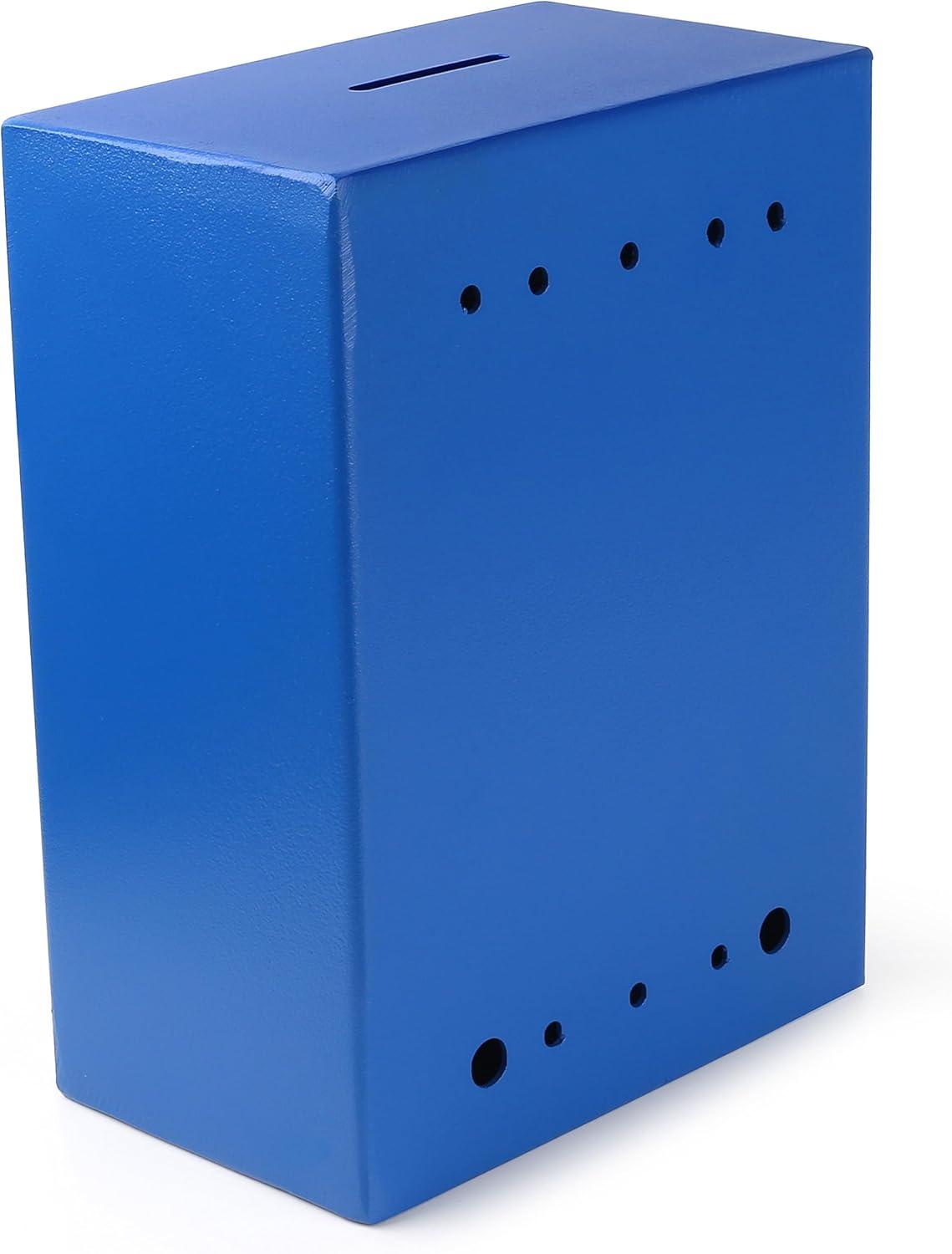 Metal Donation Box Charity Steel Collection ballot Box Office Suggestion Box Secure Box With Front and top Slot Easy Wall Mount with pre drilled holes 8.5x6.5x4" Drop Box for Home and OfficeBlue