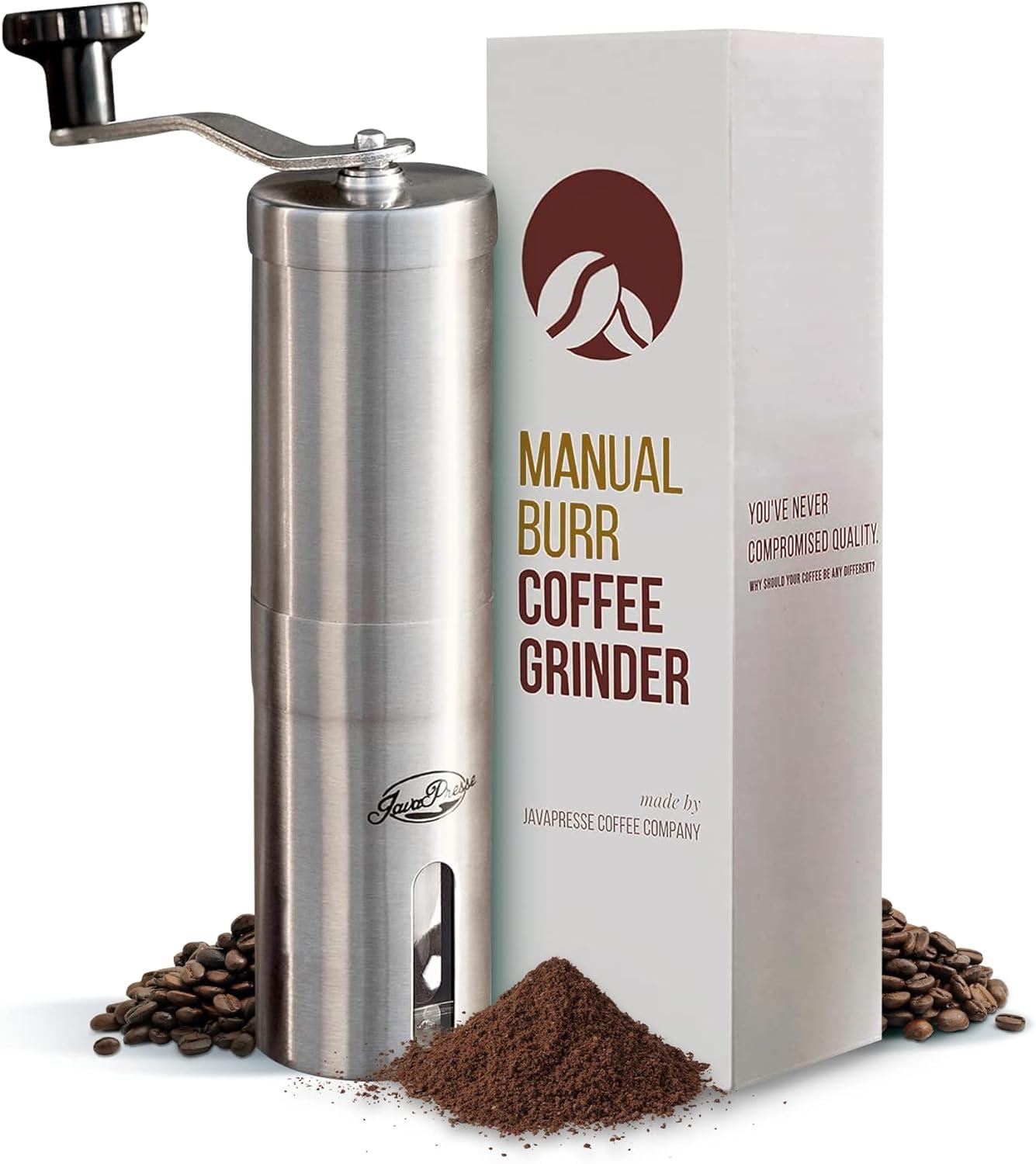 Stainless Steel Manual Burr Coffee Grinder with Adjustable Settings