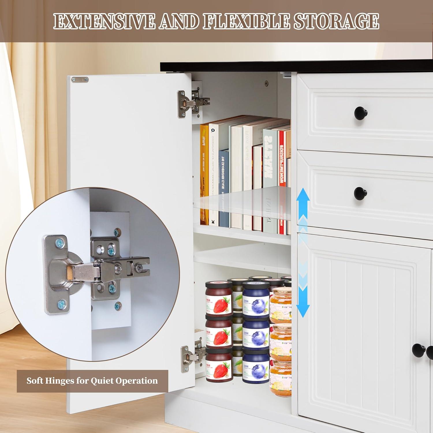 Magic Union 58" Farmhouse Sideboard Buffet Cabinet, Coffee Bar Cabinet with 2 Large Drawers & 4 Grooved Barn Doors, Wood Storage Cabinets for Dinning Room, Kitchen, Living Room, White