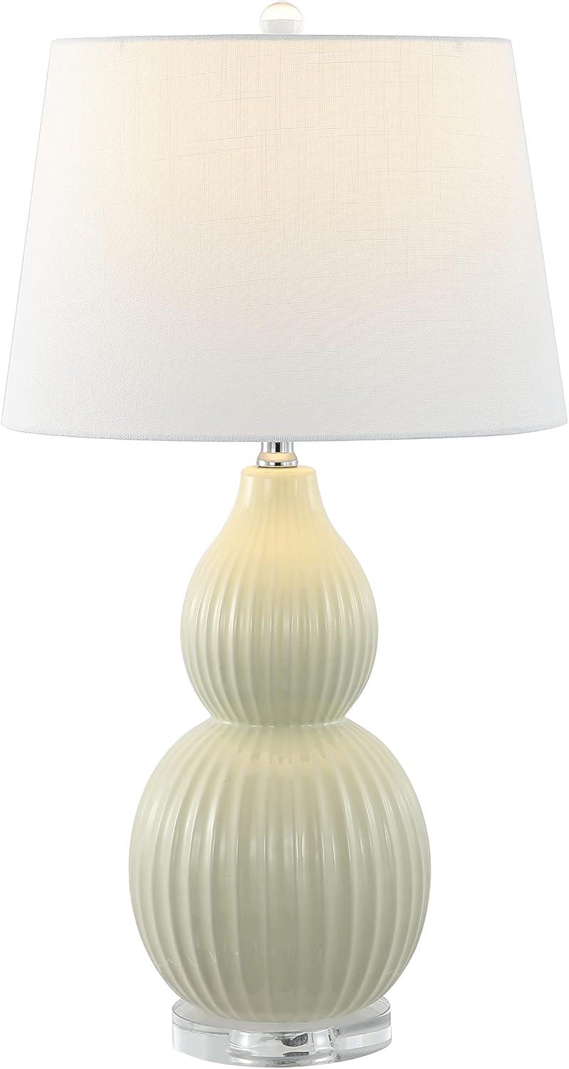 Light Olive Ceramic Double Gourd Table Lamp with White Shade