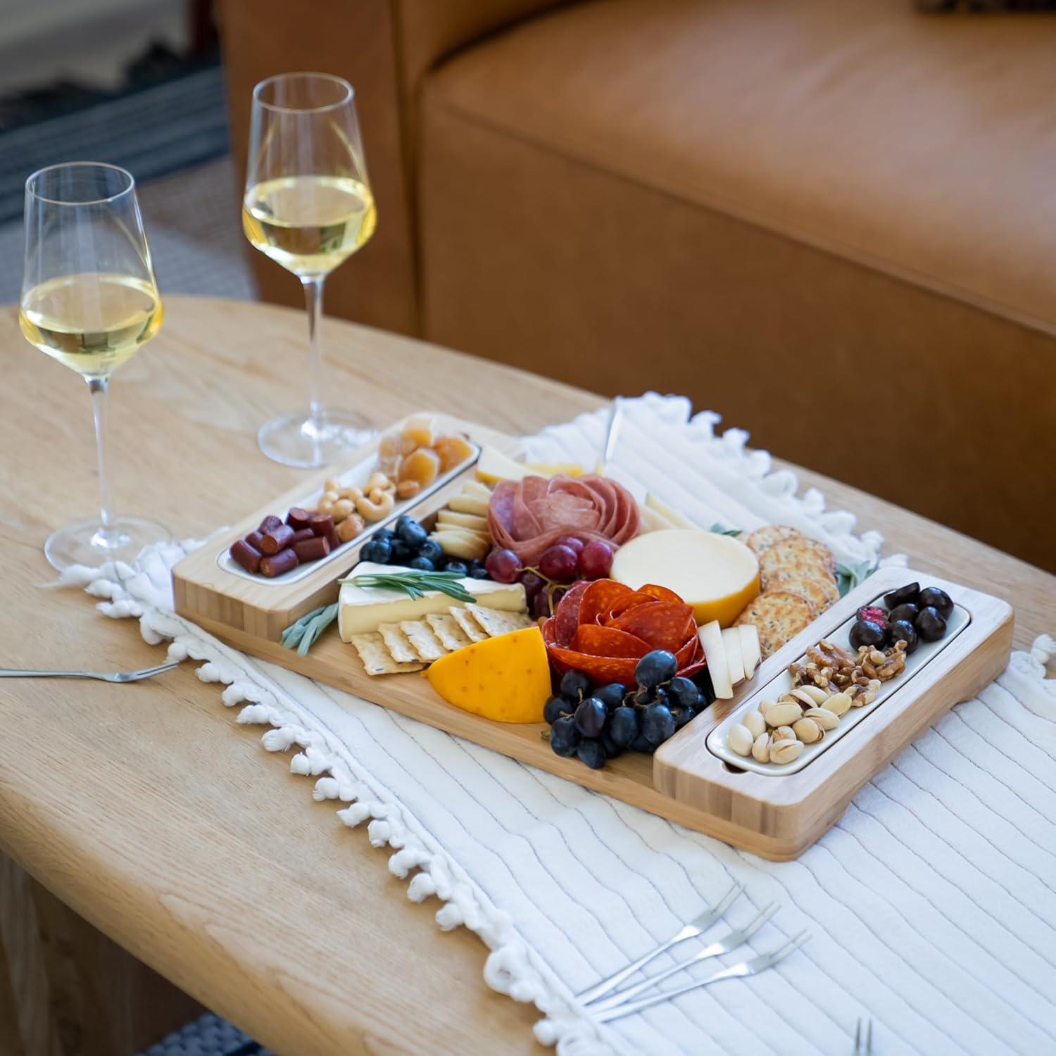 Bamboo Rectangular Charcuterie Board Set with Serving Trays