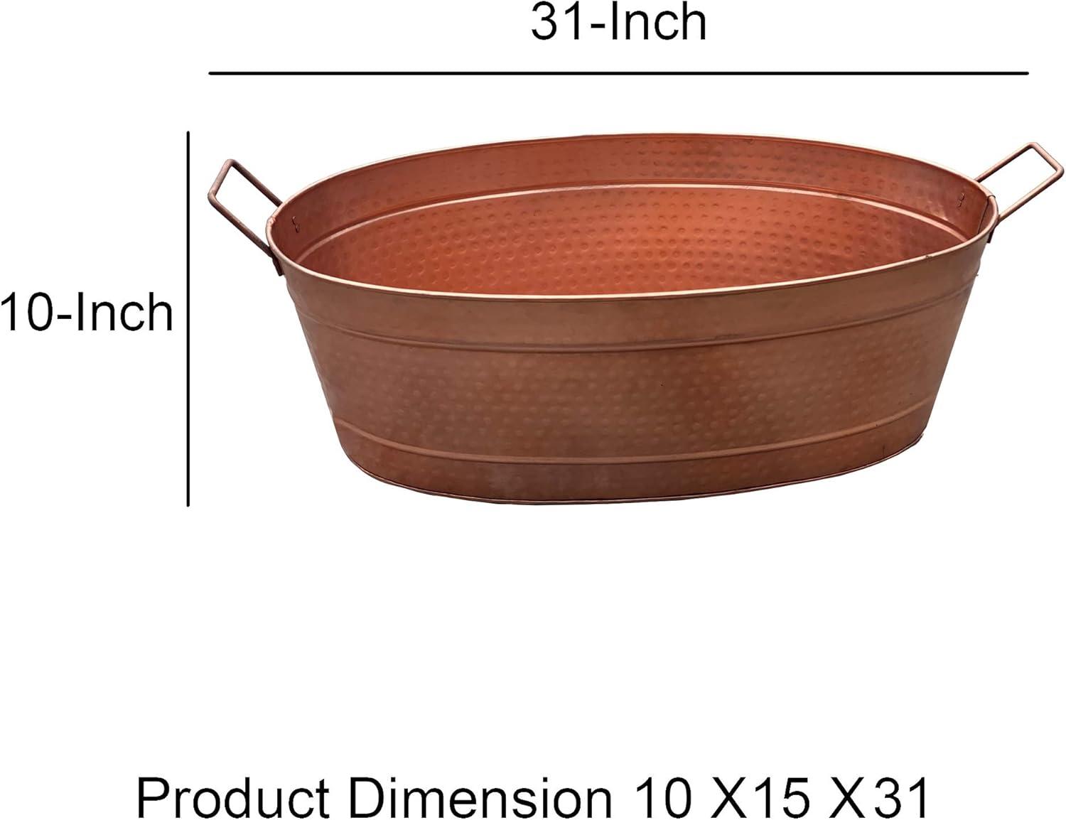 Copper Oval Hammered Metal Tub with Side Handles