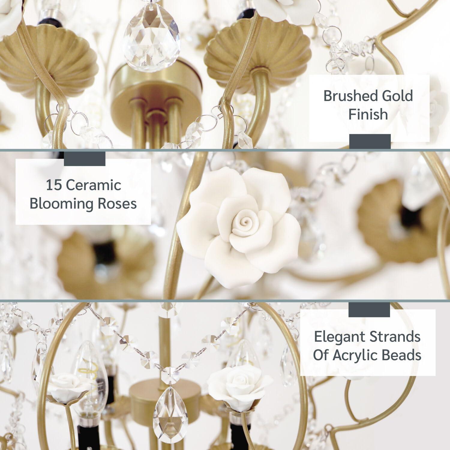 AF Lighting Floral 4-Light Chandelier with Cream Ceramic Roses