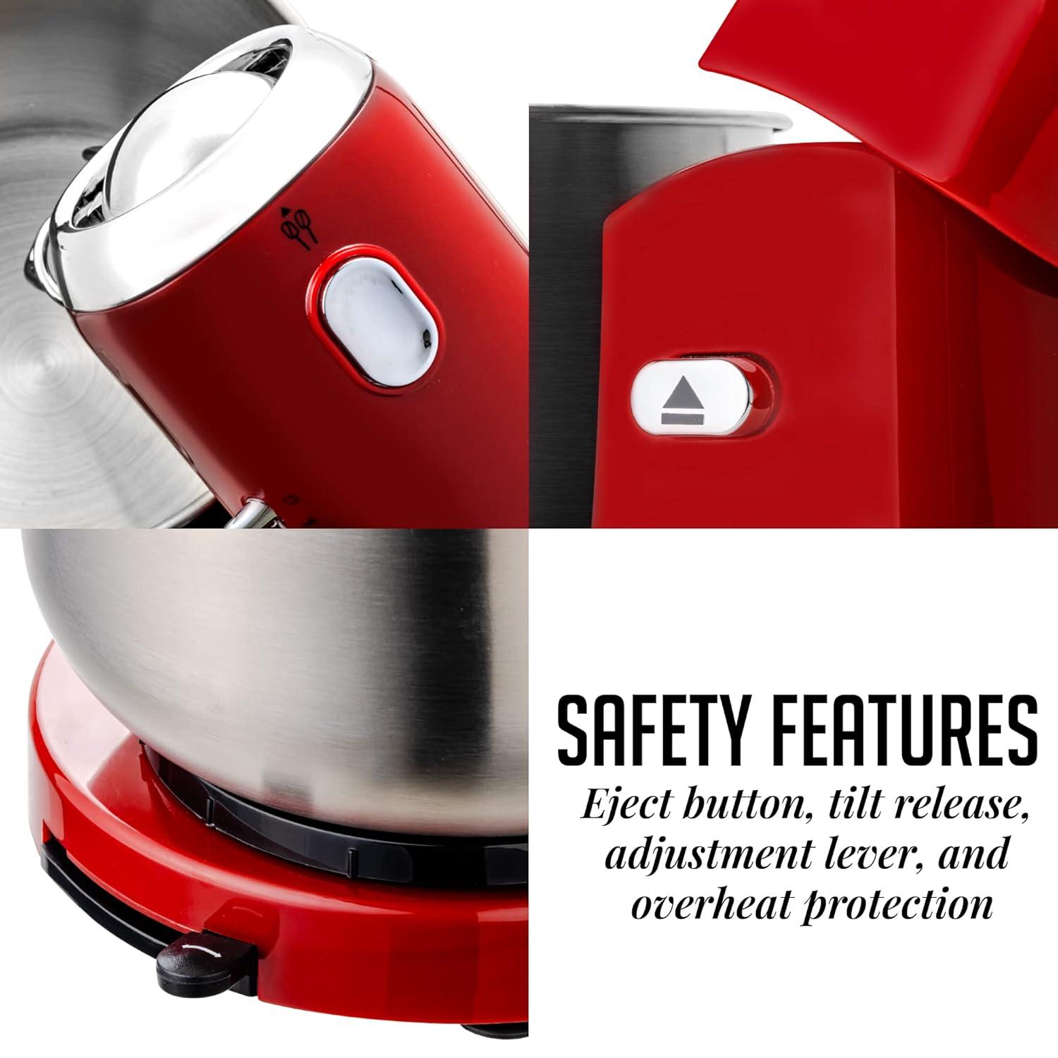 Ovente SM680R Ovente Electric Stand Mixer with 3.5Qt Removable Stainless Steel Bowl