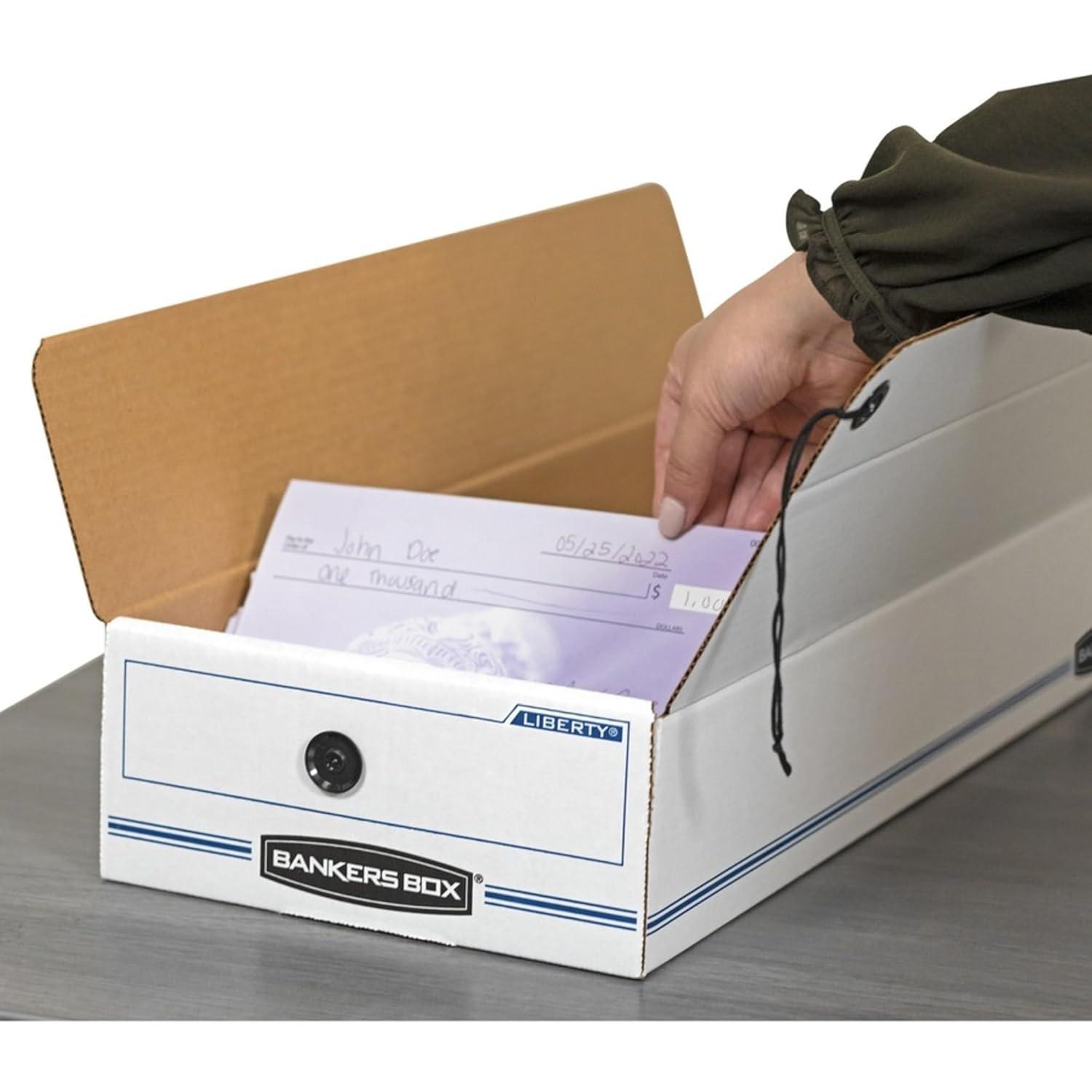 Bankers Box® Liberty Check/Deposit Slip Storage Box, 9 x 23 x 4, WE/BE, 12/Carton
