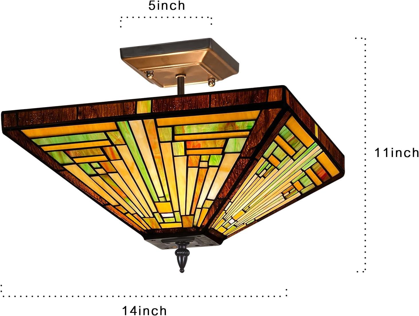 Chloe Lighting Innes Tiffany-Style 2 Light Mission Semi-Flush Ceiling Fixture 14" Shade