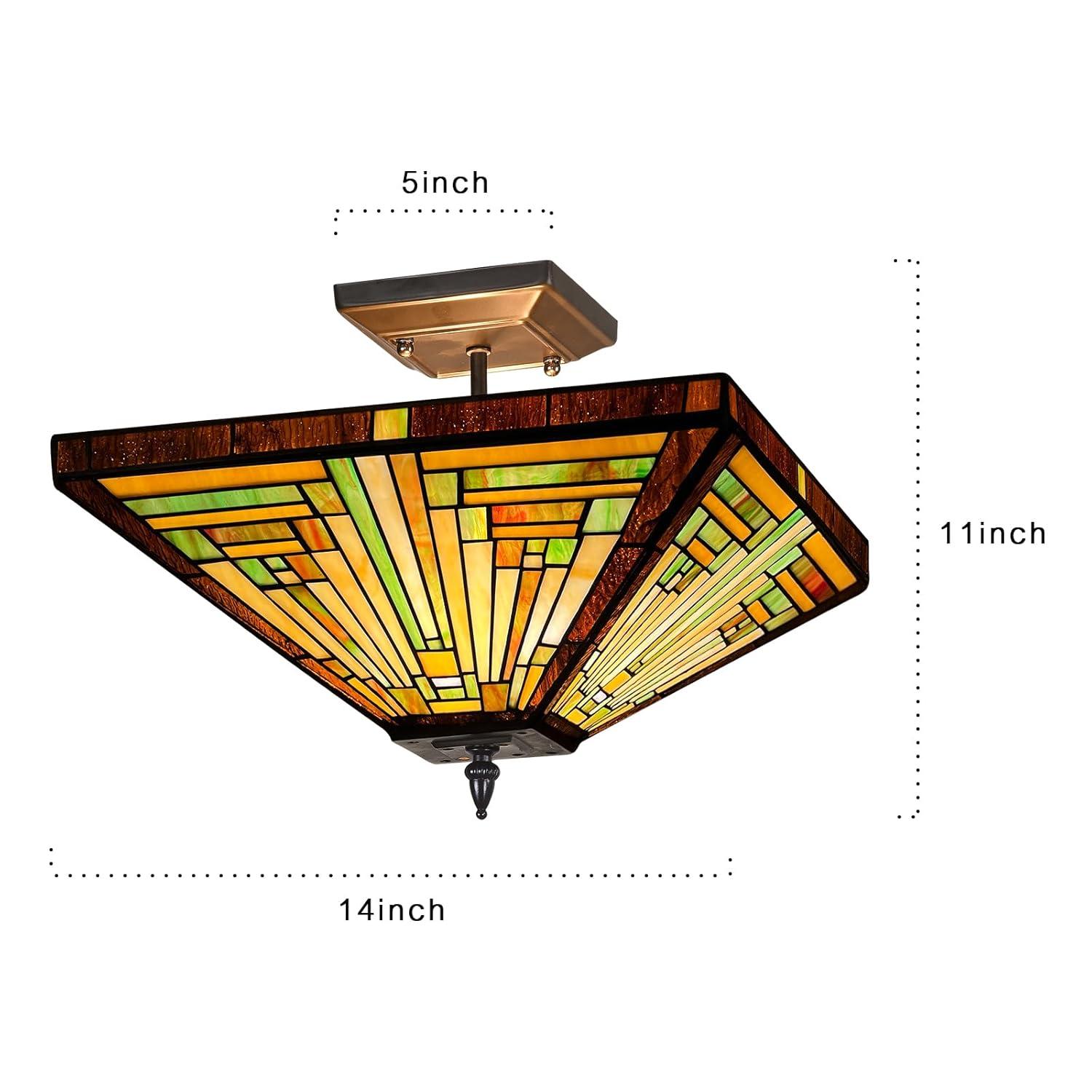 Chloe Lighting Innes Tiffany-Style 2 Light Mission Semi-Flush Ceiling Fixture 14" Shade