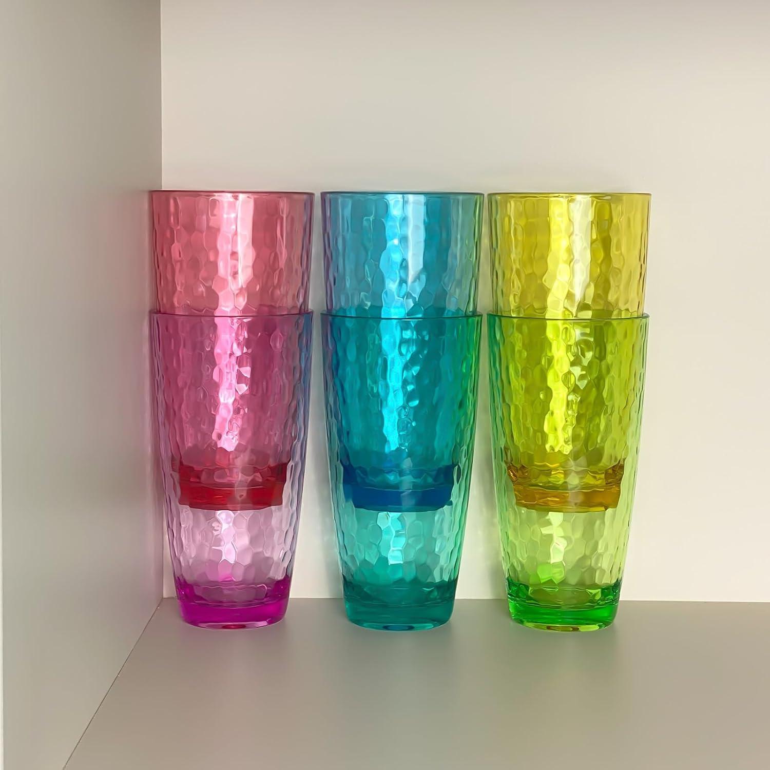 26-Ounce Large Acrylic Glasses Plastic Tumbler/Drinking Cups,Set of 6 Multi-Hammered Style,BPA Free