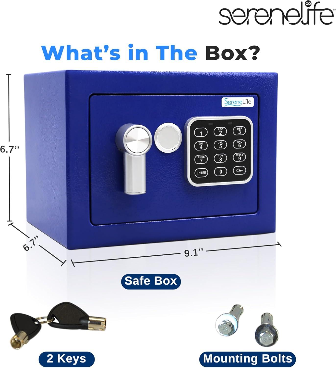 SereneLife Compact Electronic Safe Box with Digital Touch Pad - Blue