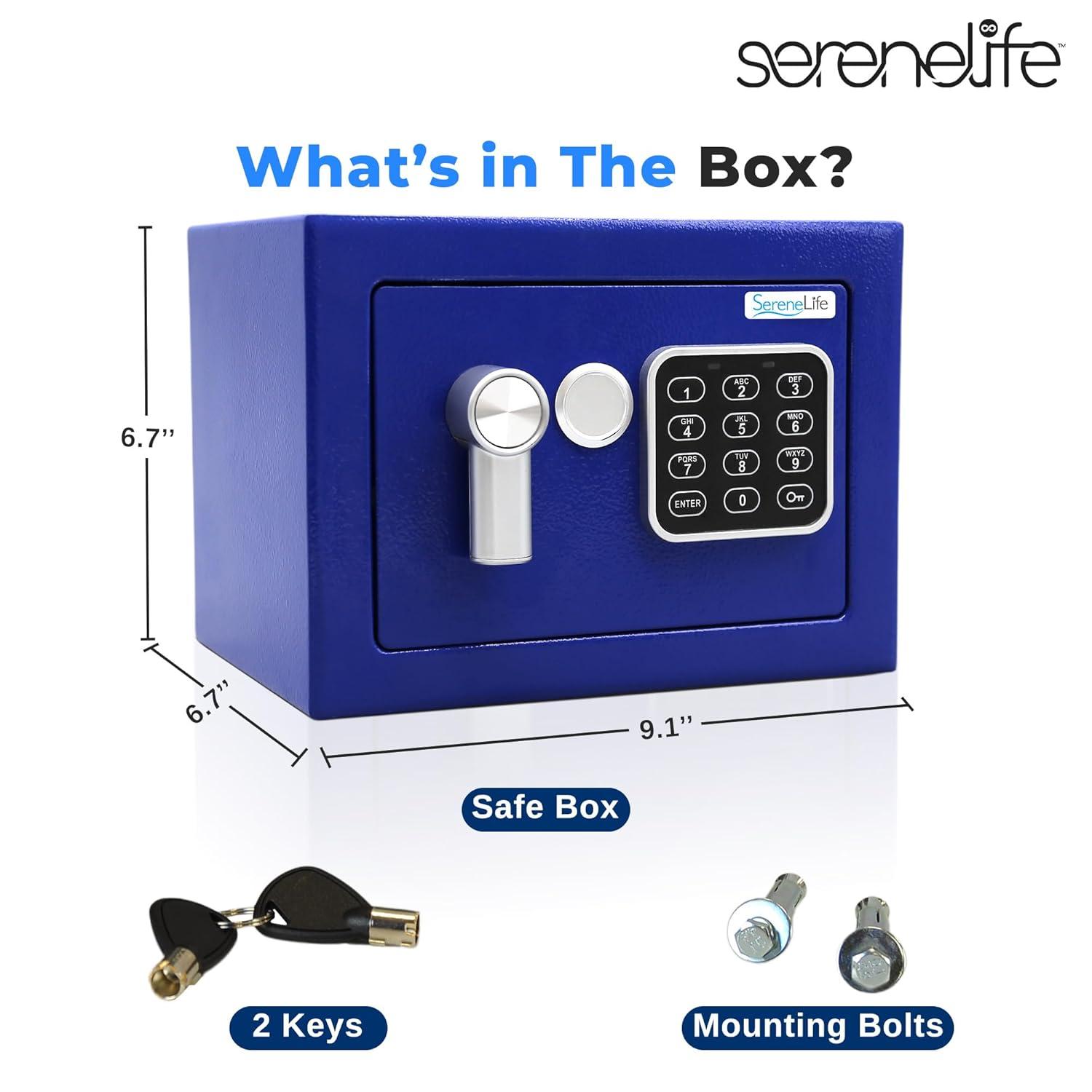 SereneLife Compact Electronic Safe Box with Digital Touch Pad - Blue