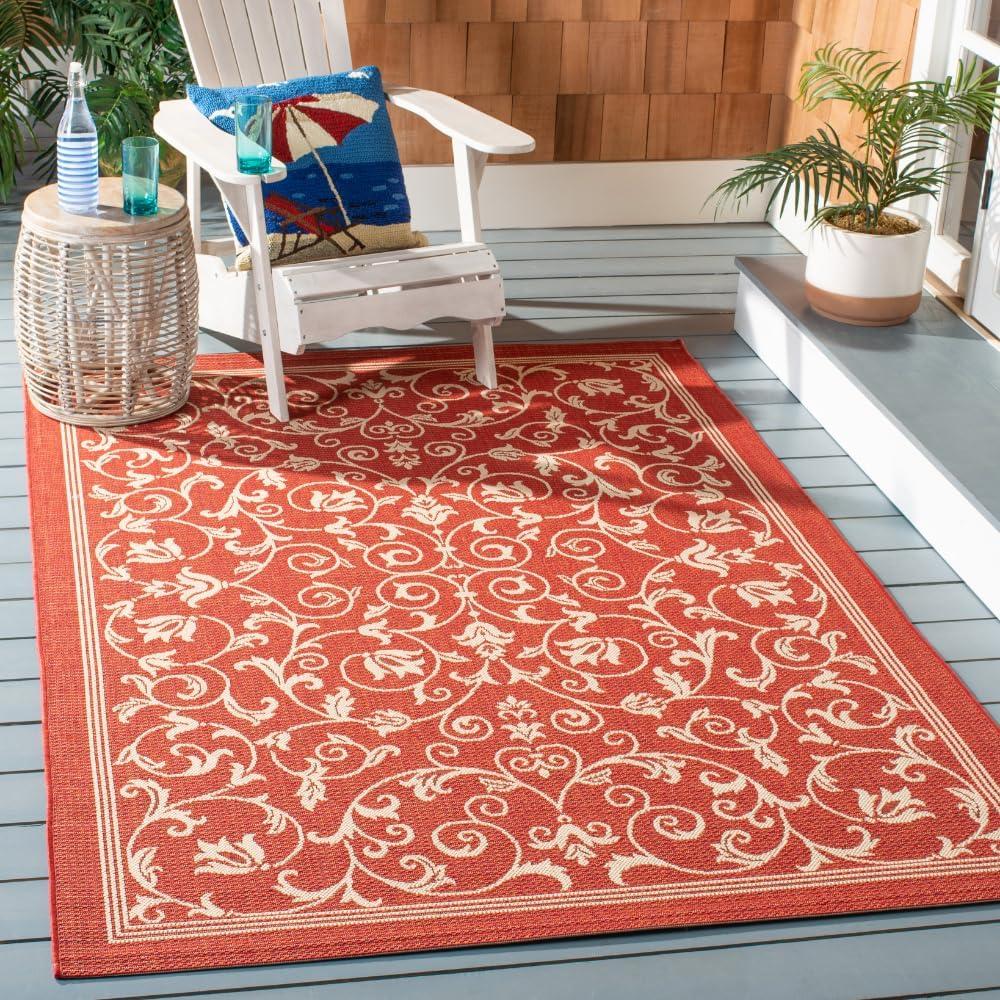 Courtyard CY2098 Power Loomed Indoor and Outdoor Area Rug - Red/Natural - 4'x5'7" - Safavieh