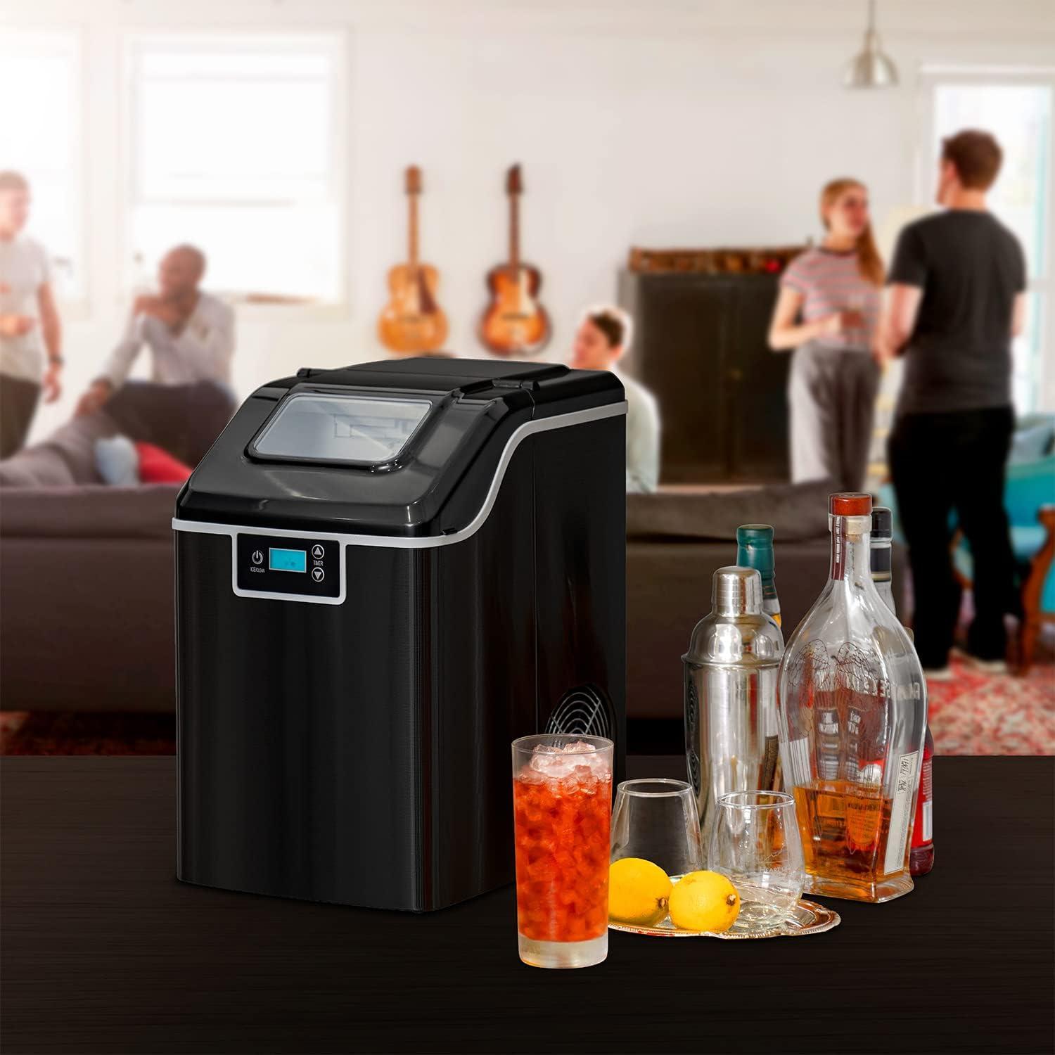 Black Countertop Nugget Ice Maker with Auto-Renew Basket