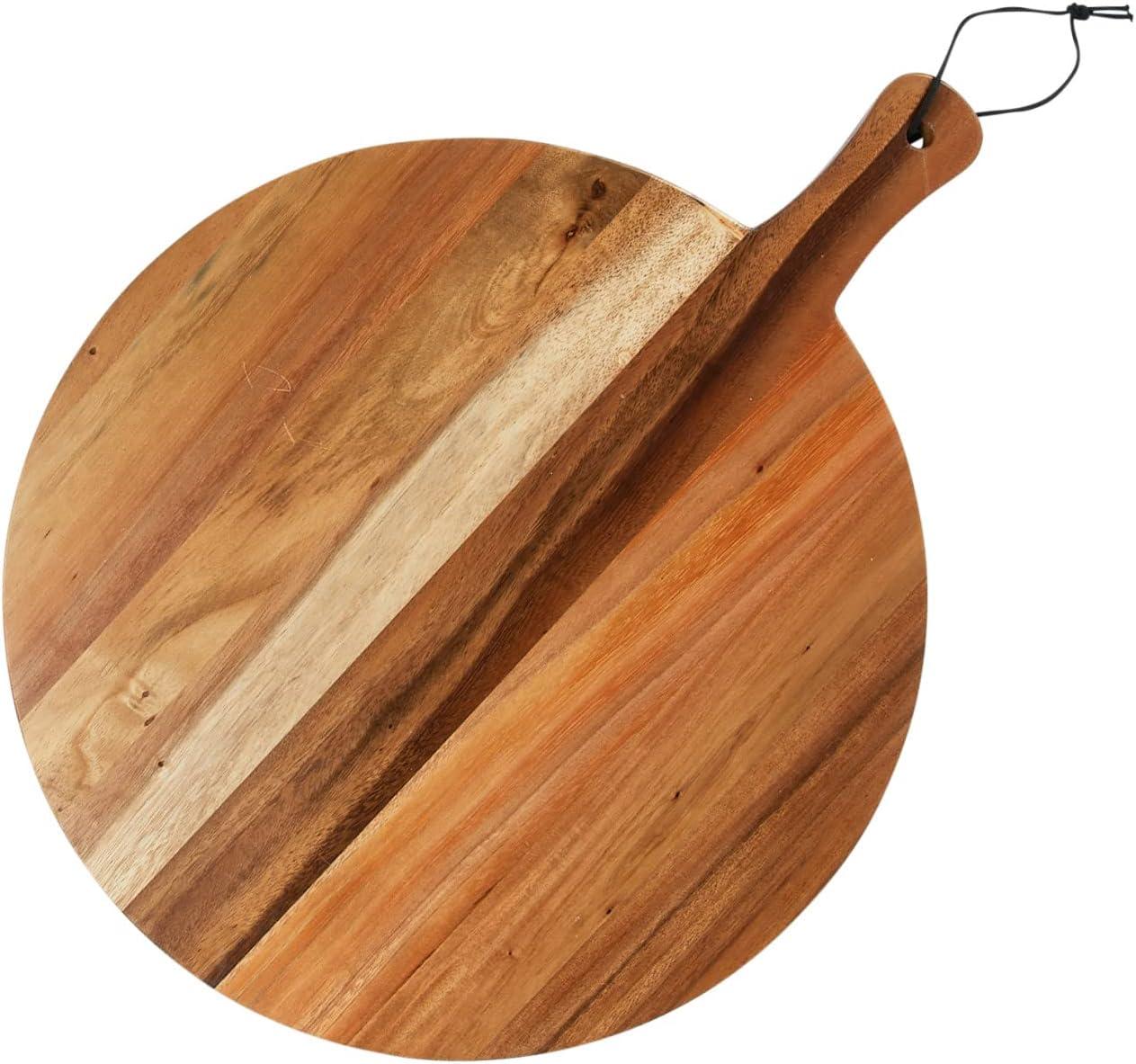 Large Round Natural Suar Wood Cutting Board with Handle