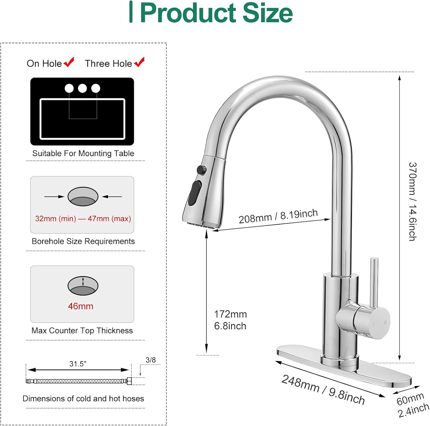 GAGALIFE Single Handle Pull Down Sprayer Kitchen Faucet High Arc Stainless Steel Faucet with 3-Function Sprayer JJL-CL-PT-SDP-C