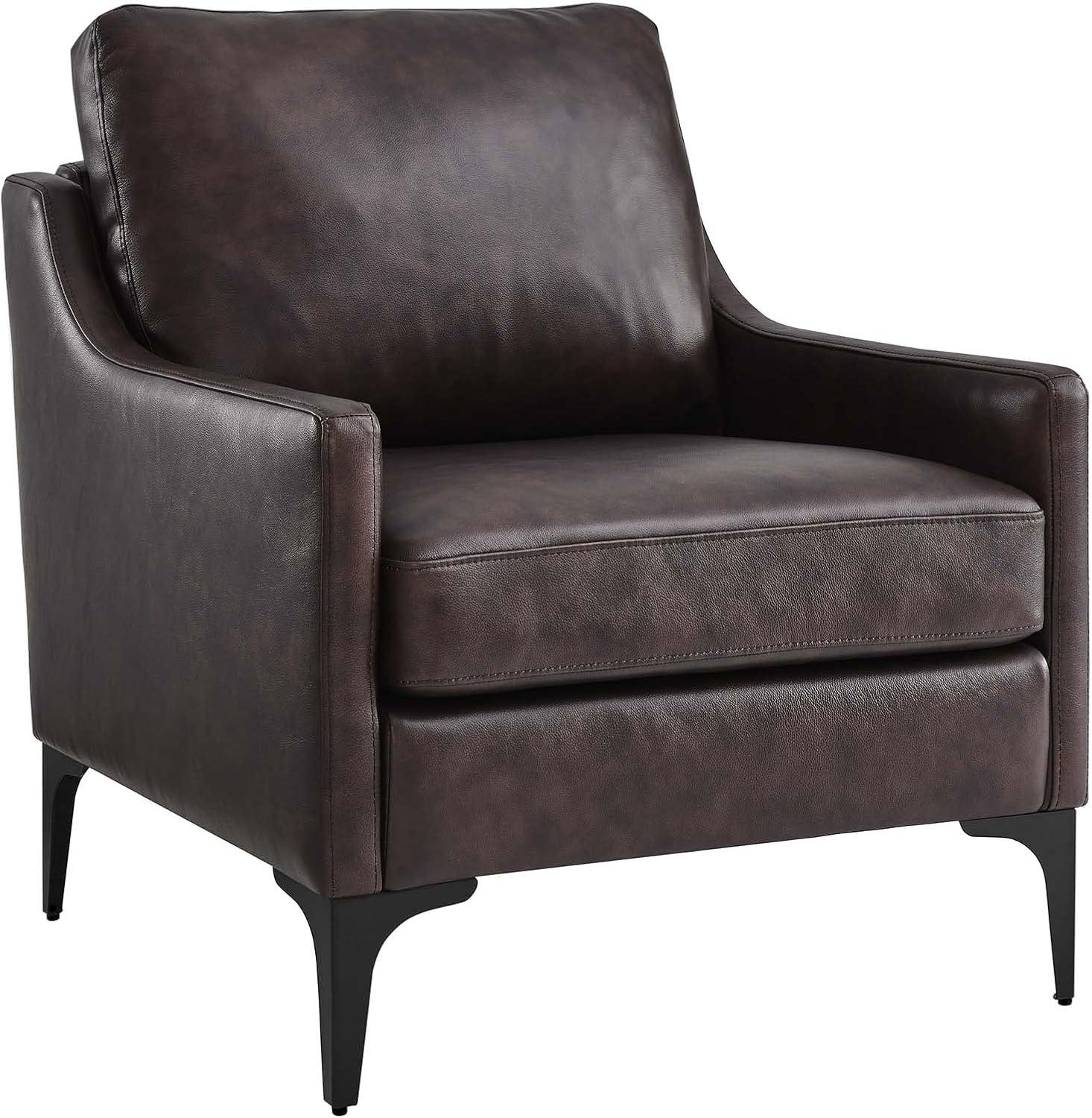 Brown Leather Mid-Century Modern Accent Chair