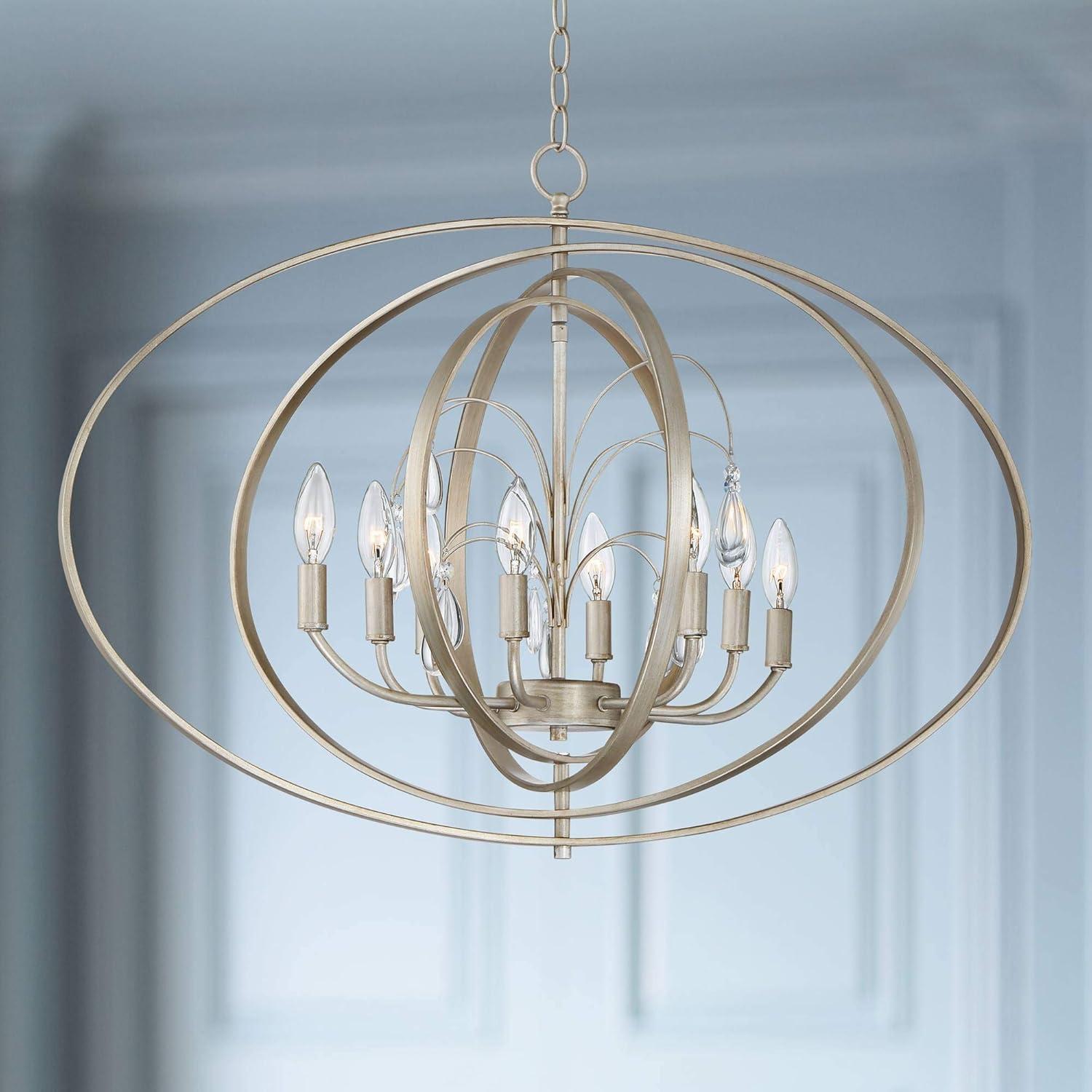 Possini Euro Design Tiller Champagne Satin Silver Pendant Chandelier 31 1/2" Wide Modern Open Orb Frame 8-Light Fixture for Dining Room Kitchen Island