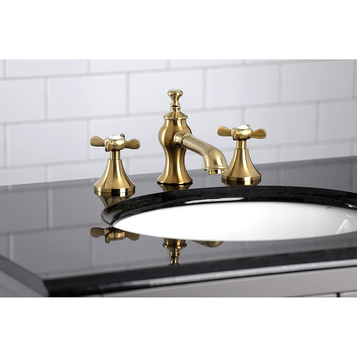 Kingston Brass Essex Two-Handle 3-Hole Deck Mount Widespread Bathroom Faucet with Brass Pop-Up Drain
