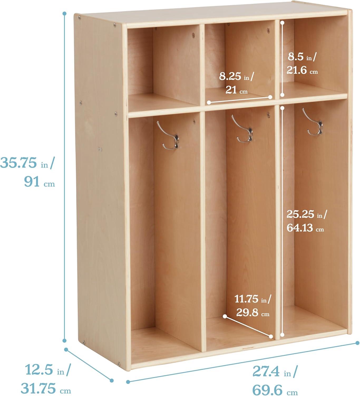 ECR4Kids Streamline 3-Section Coat Locker, Toddler Size, Kids Furniture