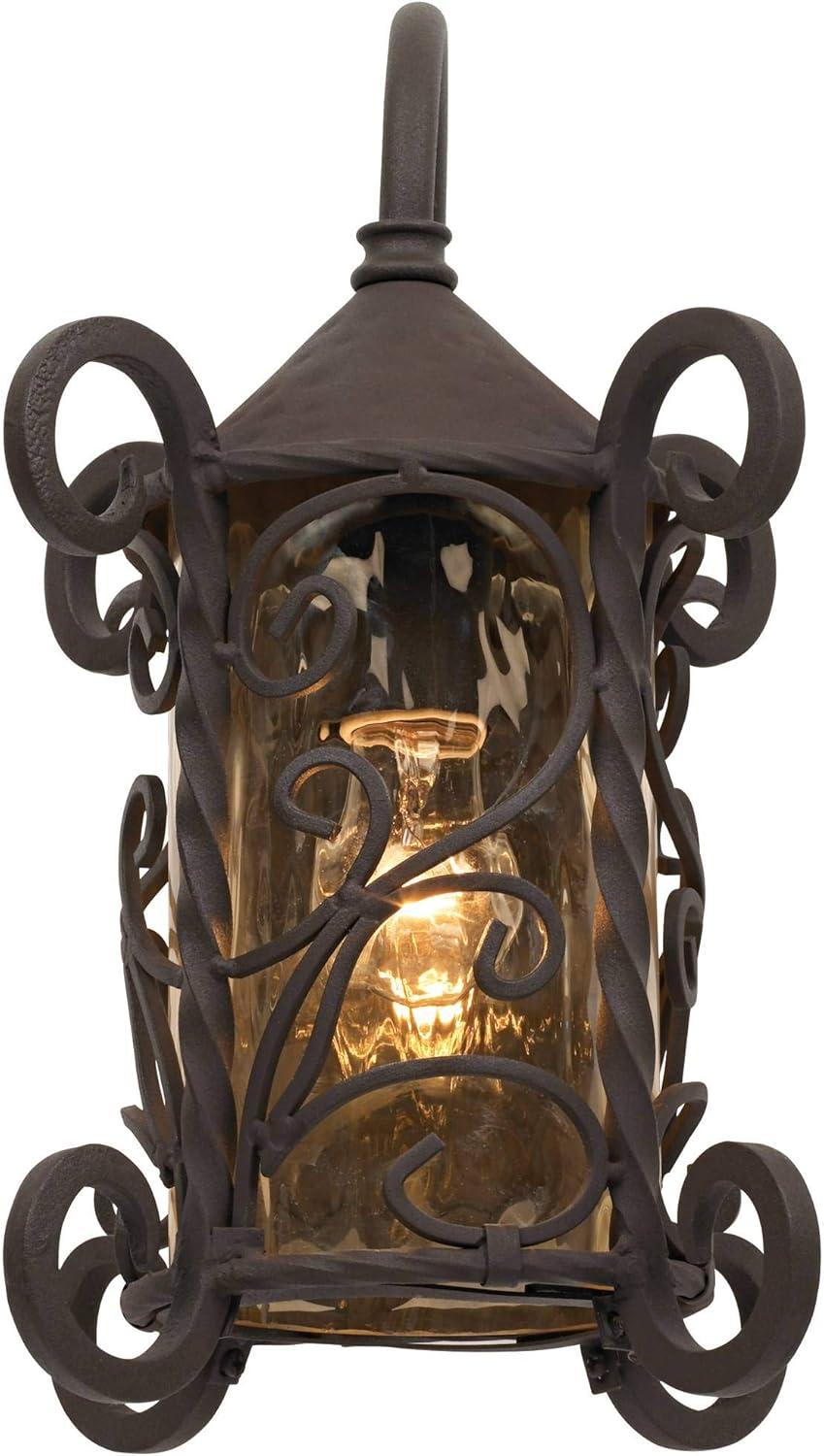 John Timberland Casa Seville Vintage Rustic Outdoor Wall Light Fixture Dark Walnut Scroll 13 1/4" Champagne Hammered Glass for Post Exterior Barn Deck