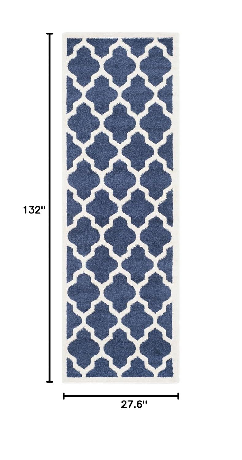 Amherst AMT420 Power Loomed Indoor Runner Rug - Navy/Beige - 2'3"x11' - Safavieh